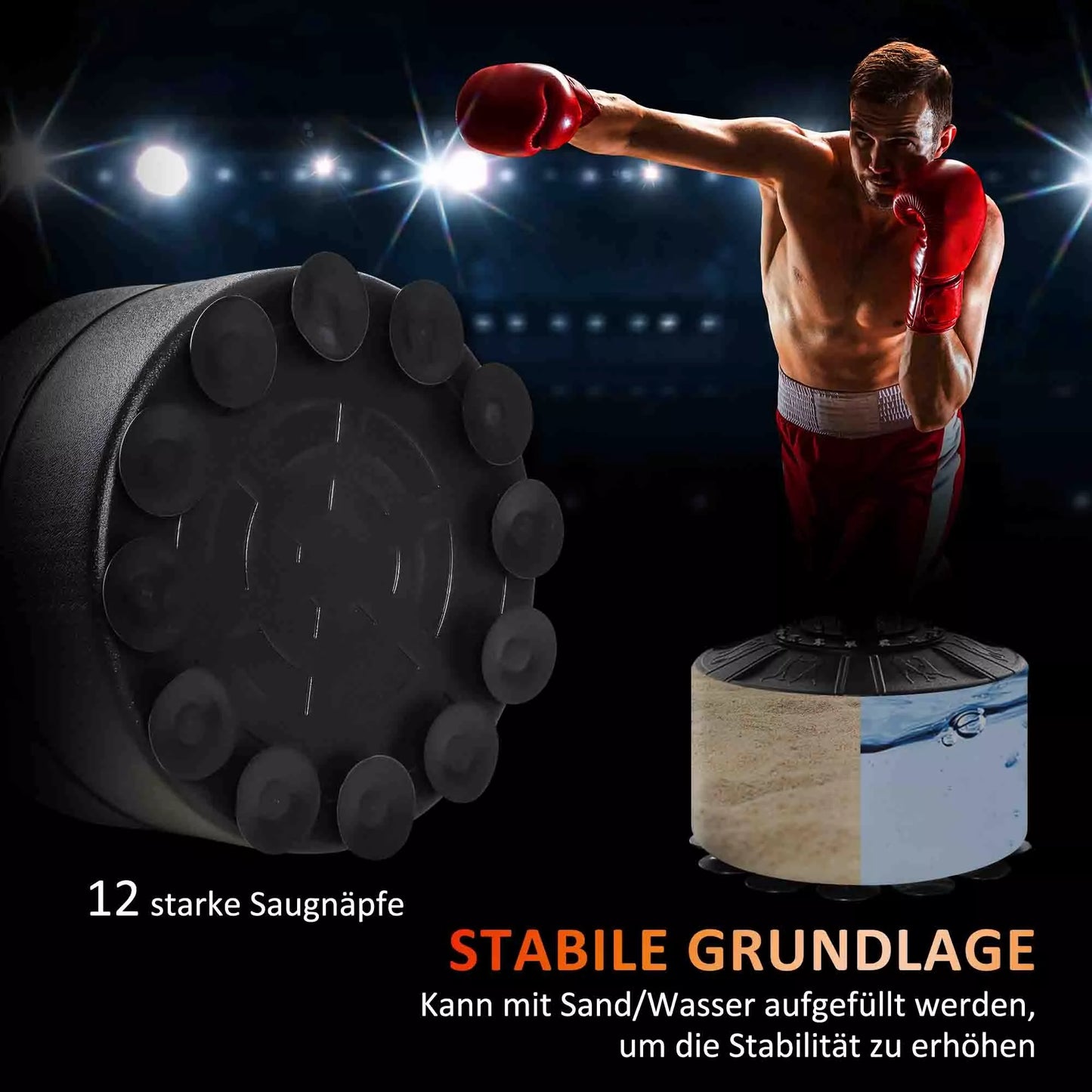 4-viename laisvai pastatomas bokso maišo stovas, 160-230 cm reguliuojamo aukščio, raudonas