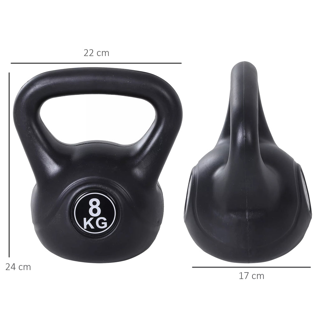 Kettlebell rutulinis svarmuo 8 kg, užpildytas smėliu, skirtas pradedantiesiems, juodas