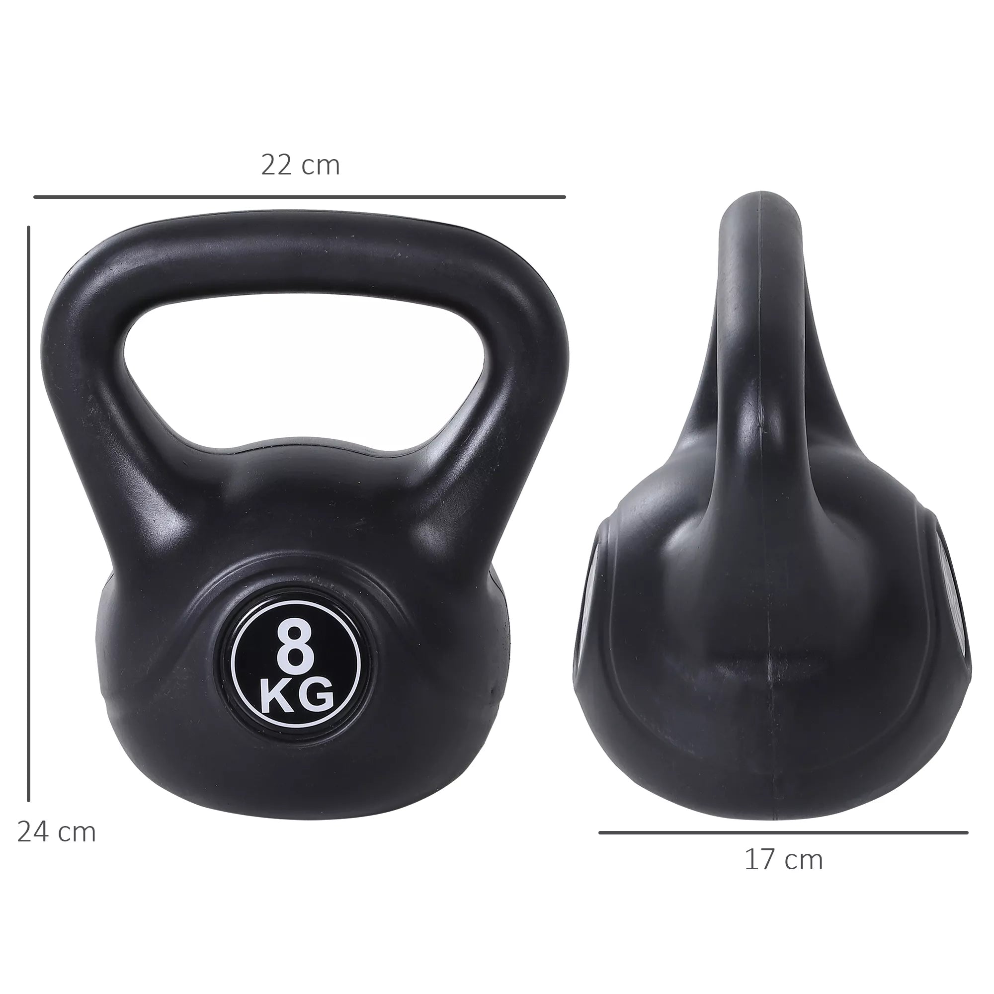 Kettlebell rutulinis svarmuo 8 kg, užpildytas smėliu, skirtas pradedantiesiems, juodas