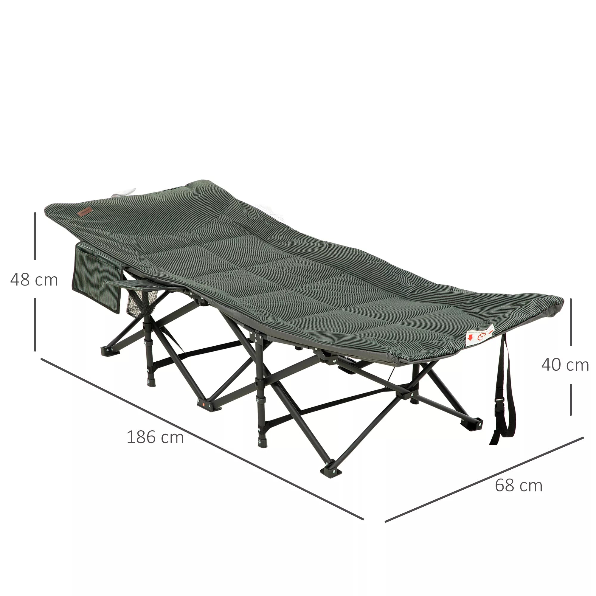Saugus, sulankstomas, atlošiamas atlošas, su laikikliu puodeliui, iki 120 kg, 68 x 190 x 48 cm, pilkos spalvos