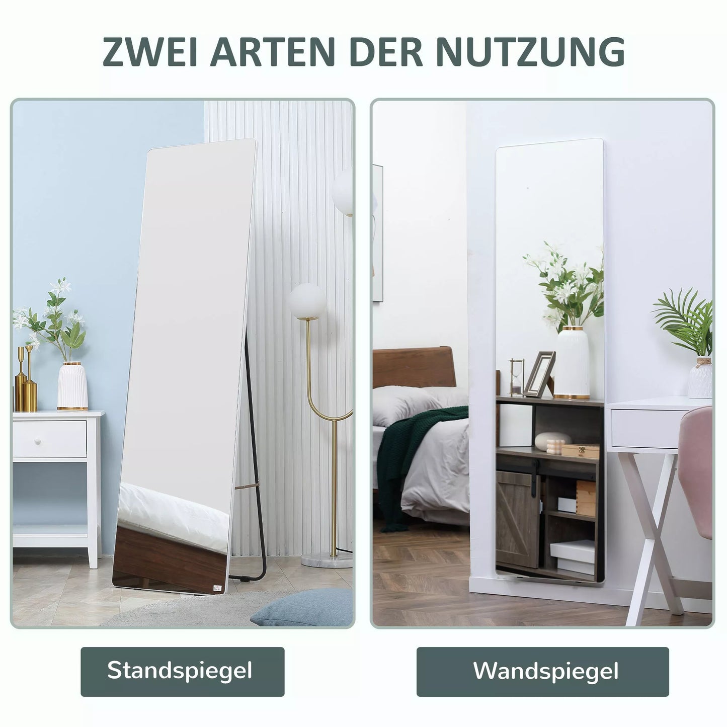 Pastatomas veidrodis, sieninis veidrodis, viso kūno veidrodis, aliuminis, 45 cm x 37 cm x 158,5 cm, sidabrinis