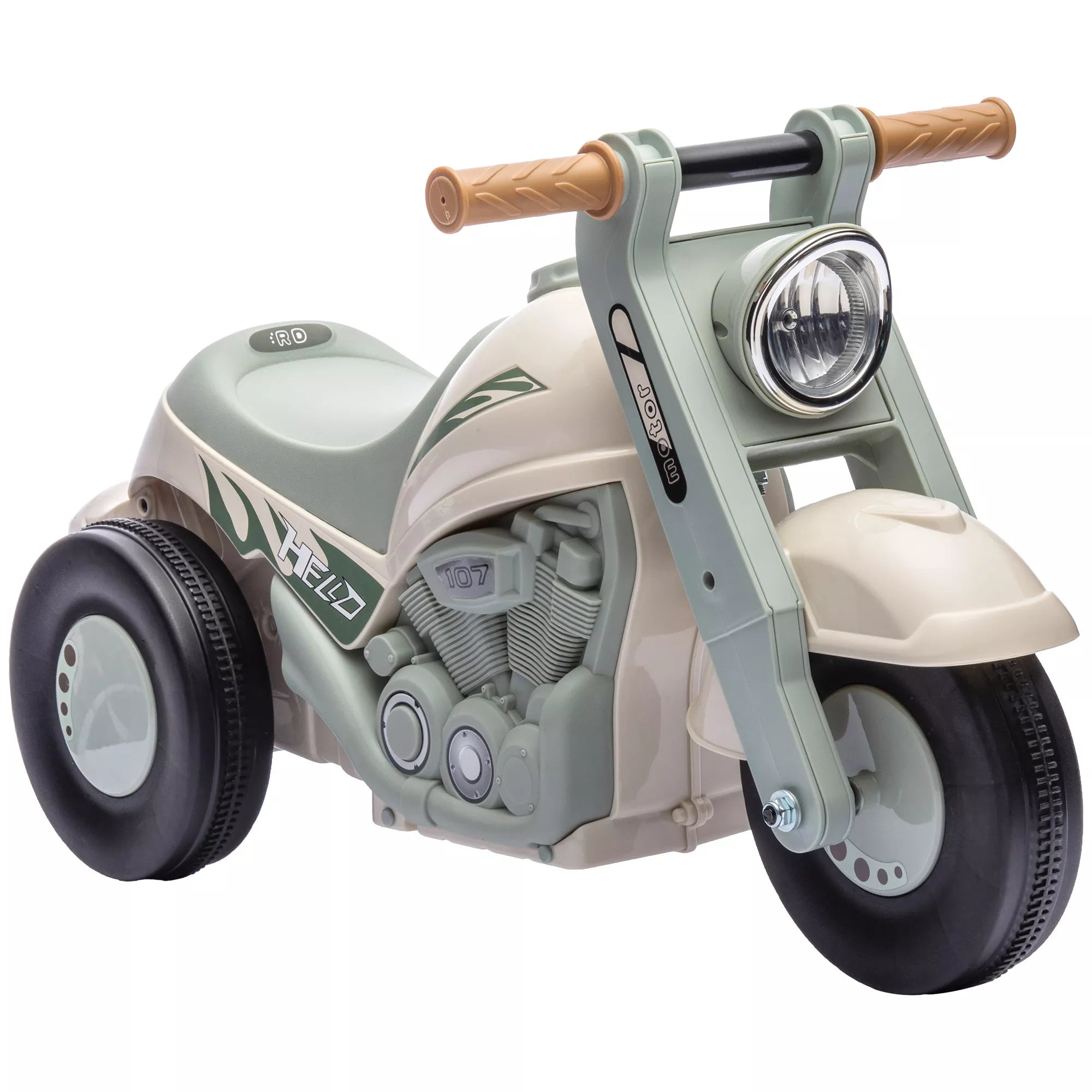 Riedantis automobilis, motociklo dizainas, muzika ir muilo burbulai, skirtas 2–5 metų vaikams, kreminės baltos spalvos