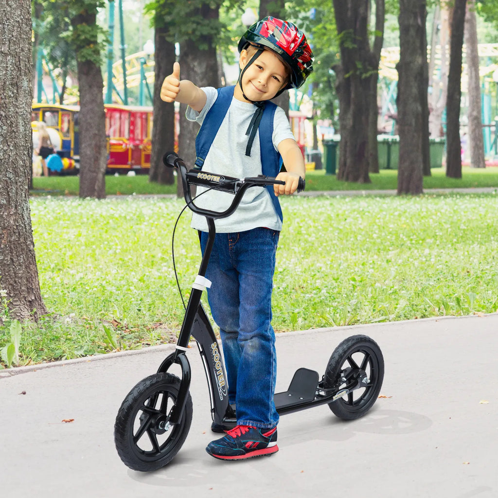 Vaikų paspirtukas su galiniu stabdžiu Kickscooter 12 colių paspirtukas Roller Scooter Cityroller vaikams Kickboard Reguliuojamas aukštis Plienas EVA Juodas 120 x 52 x 80-88 cm