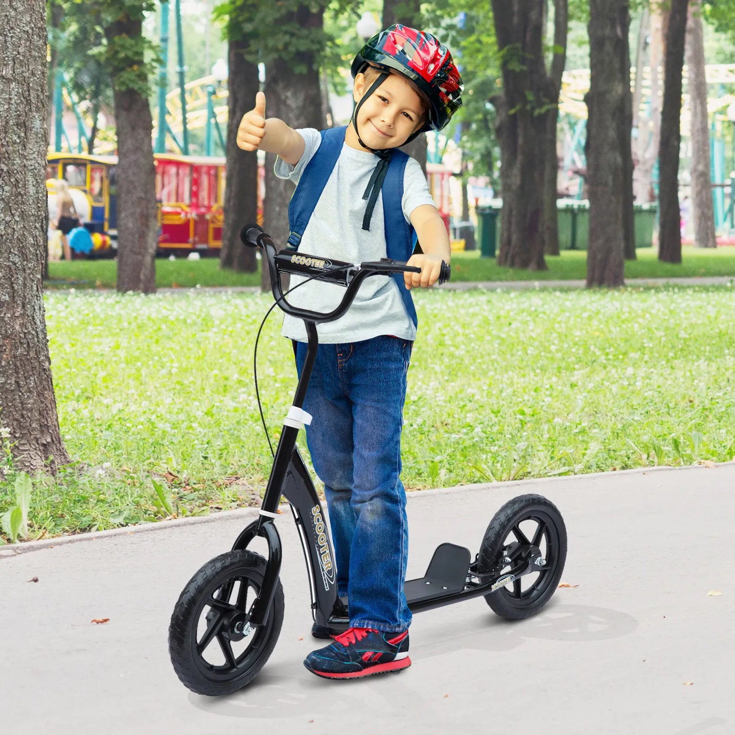 Vaikų paspirtukas su galiniu stabdžiu Kickscooter 12 colių paspirtukas Roller Scooter Cityroller vaikams Kickboard Reguliuojamas aukštis Plienas EVA Juodas 120 x 52 x 80-88 cm