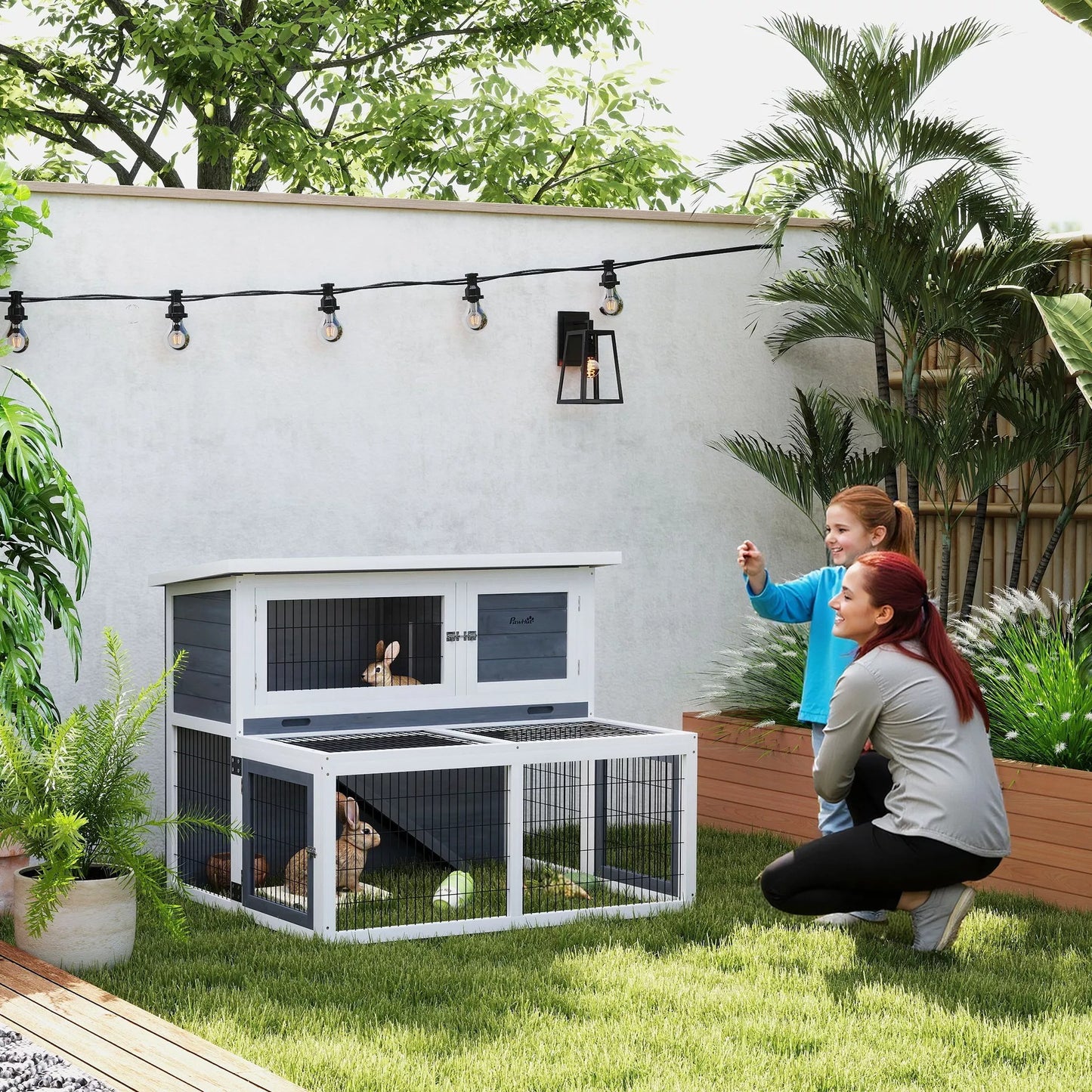 2 aukštų triušių narvas su atverčiamu stogu Triušių narvas iš masyvios medienos Žiemai pritaikytas dviejų aukštų namelis 122x95x93,5 cm Pilkos spalvos