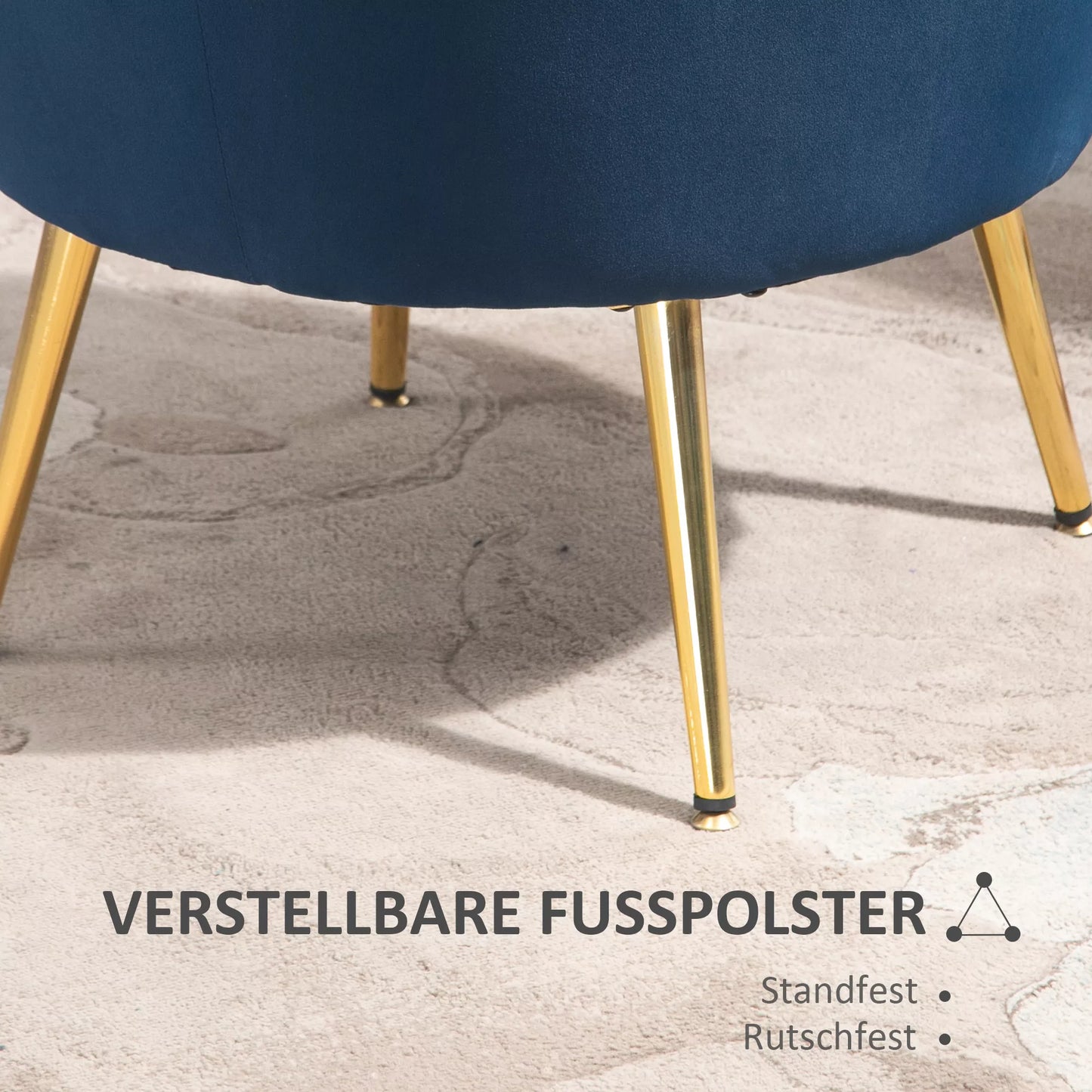 Mėlynas vintažinis lounge fotelis su aksomo išvaizda, metaliniu rėmu, 76 x 67 x 74 cm