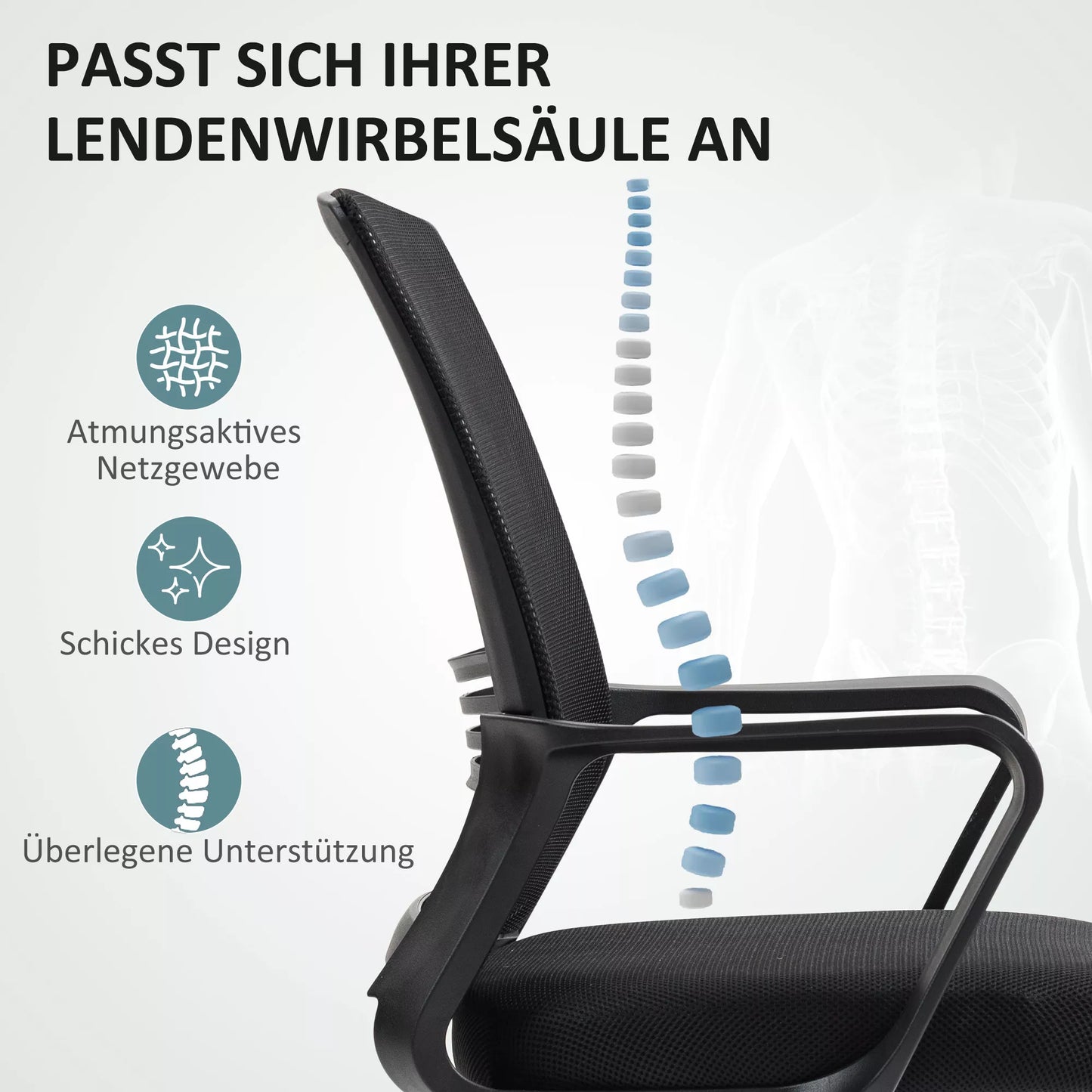 Biuro kėdė, sukamoji kėdė, reguliuojama, su ratukais, juoda