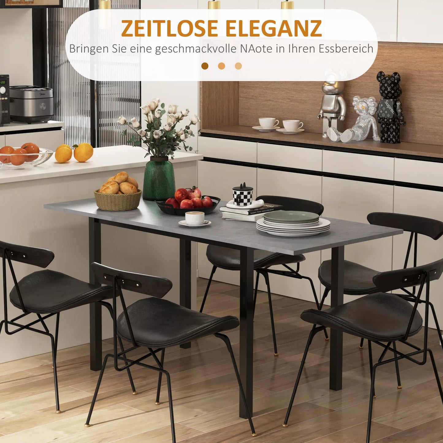 Valgomojo stalas, virtuvės stalas, prailginamas, 6 žmonėms, 160x70 cm, tamsiai pilkas