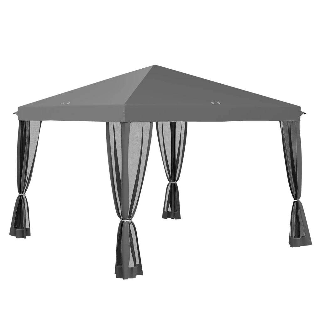 Sulankstomas paviljonas, sulankstoma palapinė su šoninėmis sienomis, įskaitant nešimo krepšį, sodo paviljonas, metalas, oksfordo audinys, 3 x 3 m, šviesiai pilkos spalvos