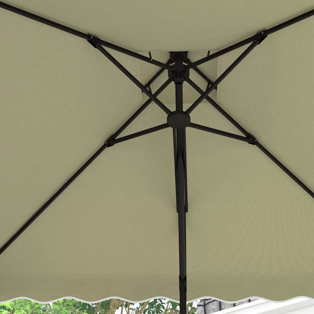 Sodo skėtis, pakabinamas skėtis, dekoratyvinis kraštas, ventiliacijos stogas, metalinis rėmas, 2,4x2,4x2,6 m, smėlio spalvos