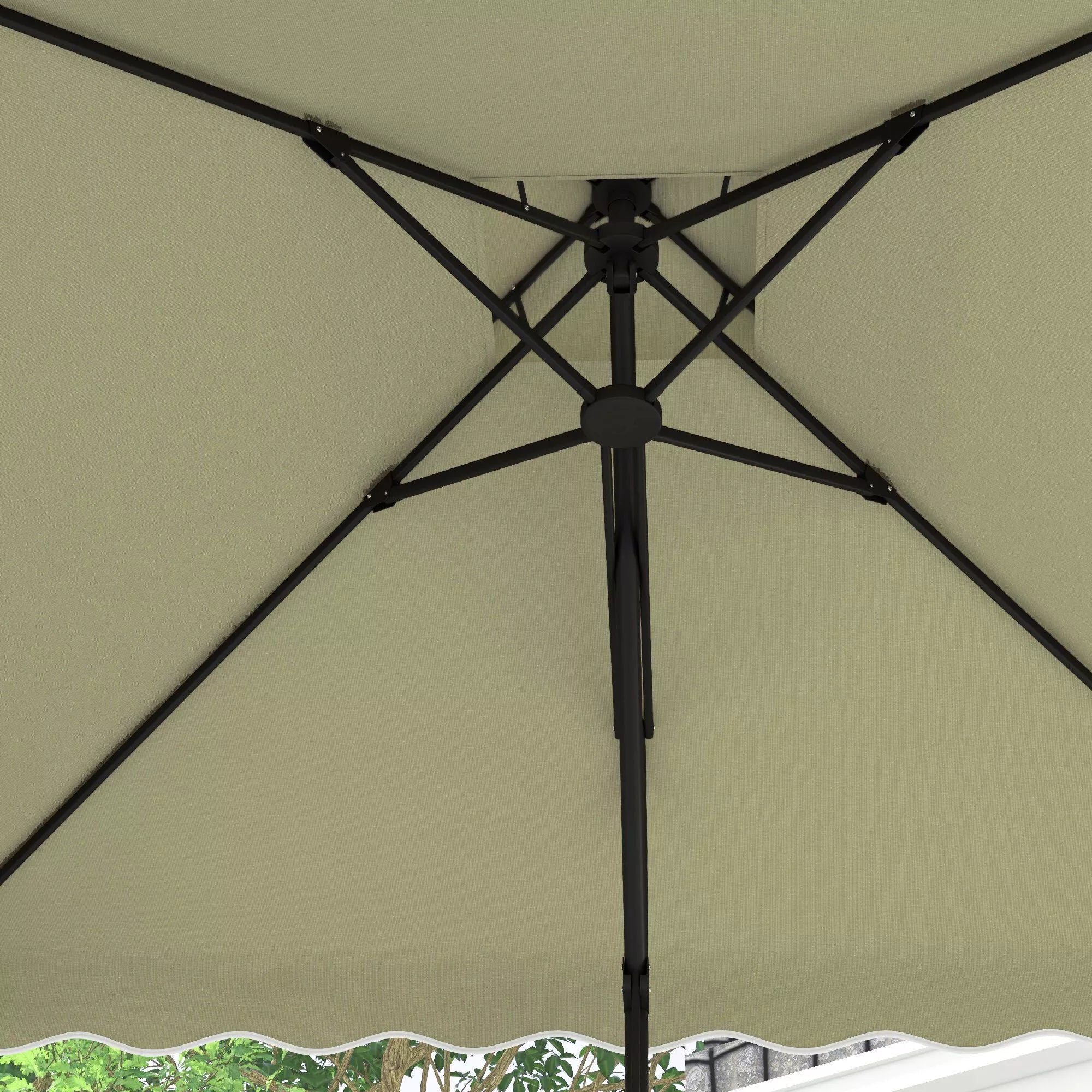 Sodo skėtis, pakabinamas skėtis, dekoratyvinis kraštas, ventiliacijos stogas, metalinis rėmas, 2,4x2,4x2,6 m, smėlio spalvos