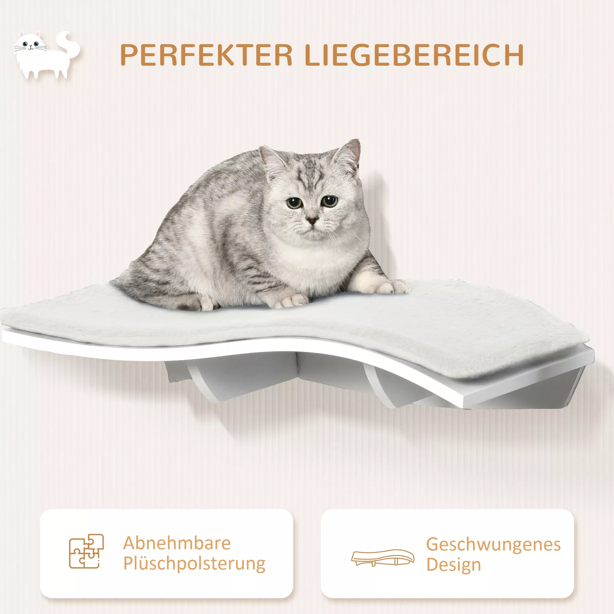 PawHut Katėms skirta kopėčių tipo sienelė, katės guolis, sieniniai katės lentynos, sieniniai katės baldai iki 4,5 kg, balta