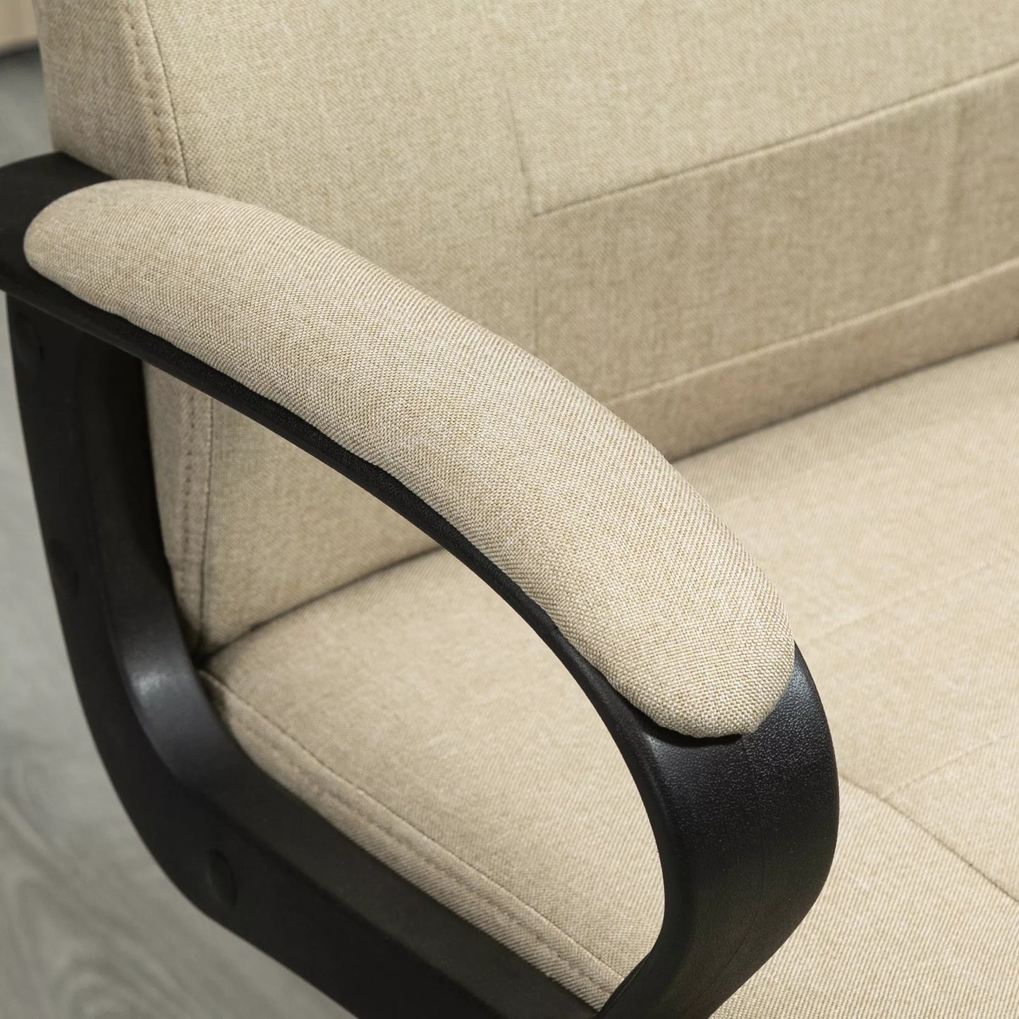 Biuro kėdė su linine išvaizda, reguliuojamo aukščio, pakreipimo funkcija, 5 ratukai, smėlio spalvos