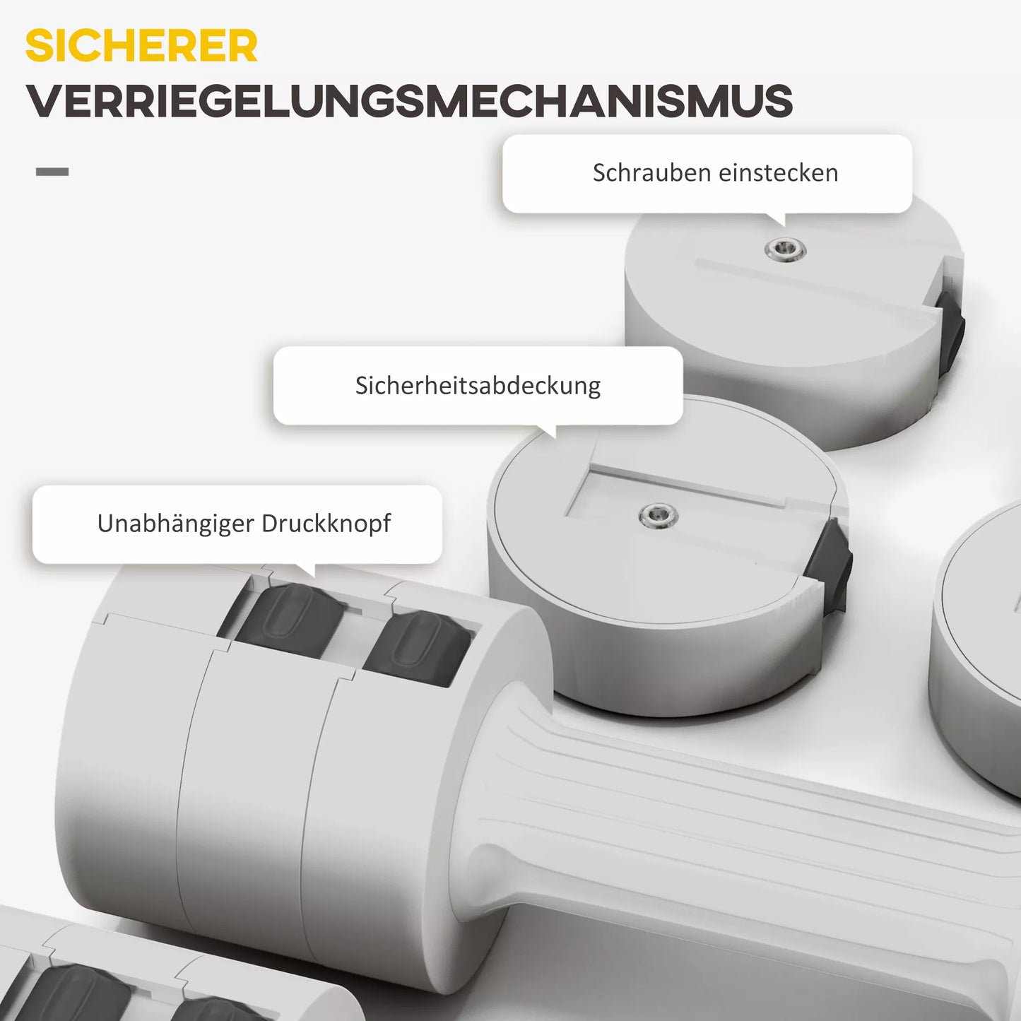 2 x 2,5 kg hanteliai su reguliuojamu svoriu, plastikiniu korpusu, balti