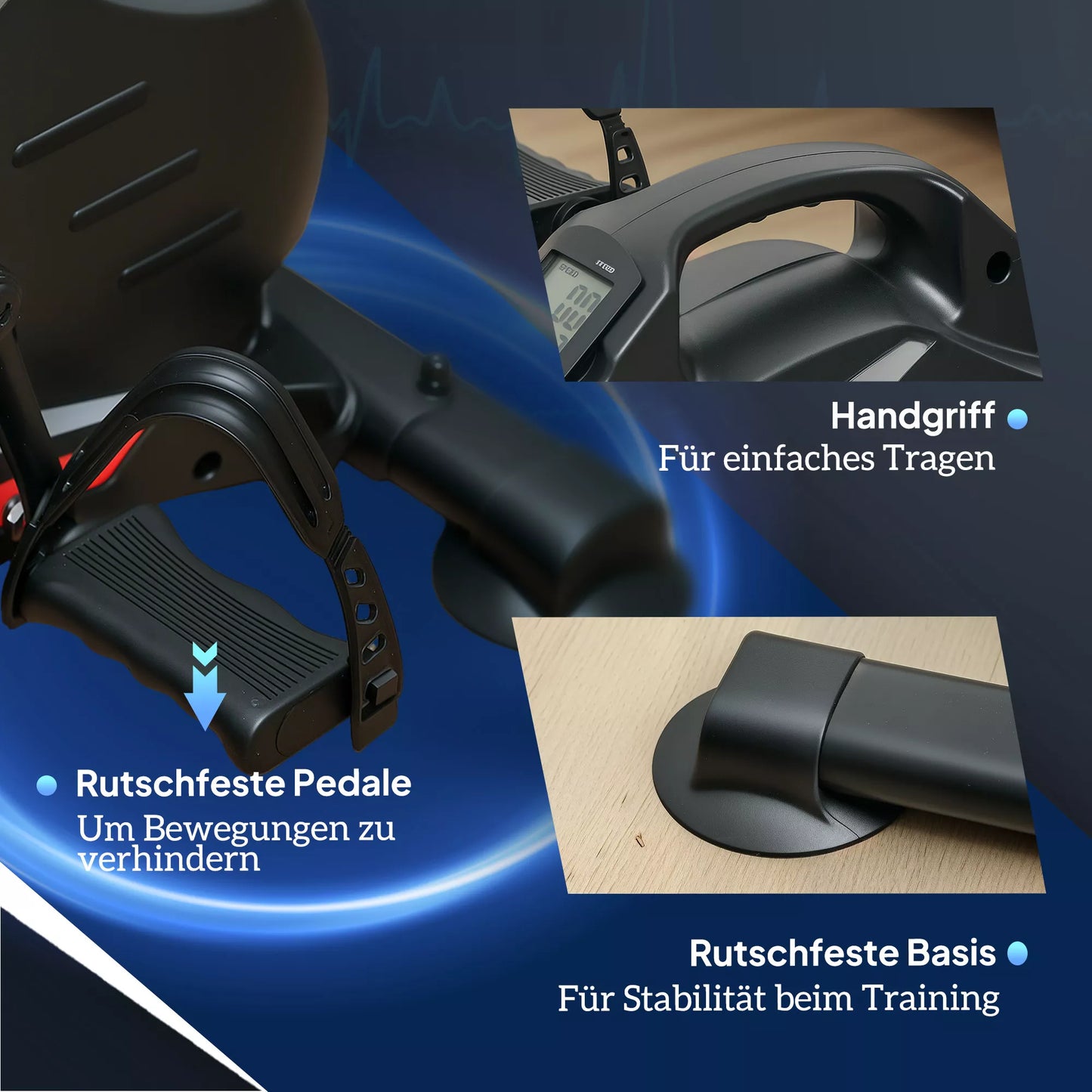 Mini treniruočių dviratukas, pedalų treniruoklis, treniruoklis su 8 pasipriešinimo lygiais, LCD ekranu, metalas, plastikas, juoda spalva