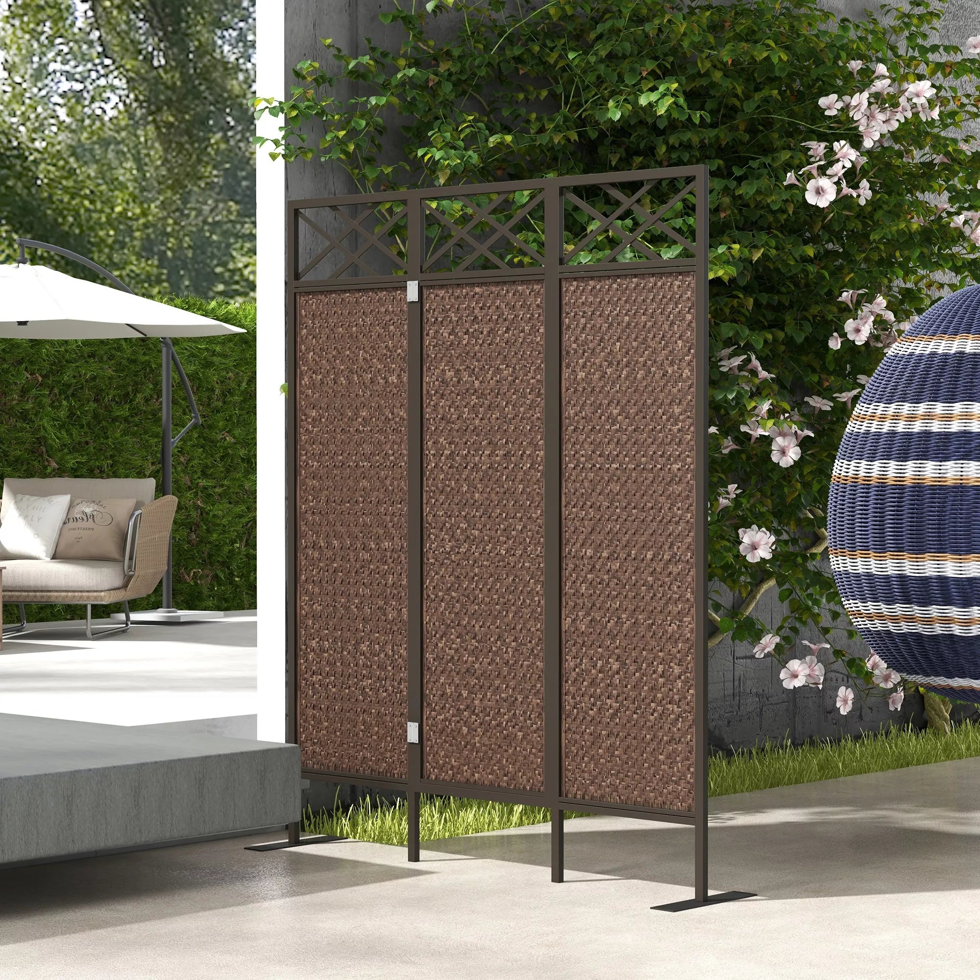 Kambario pertvara Paravant, vintage dizainas, 3 dalys, 148 cm x 33 cm x 181 cm, ruda + juoda