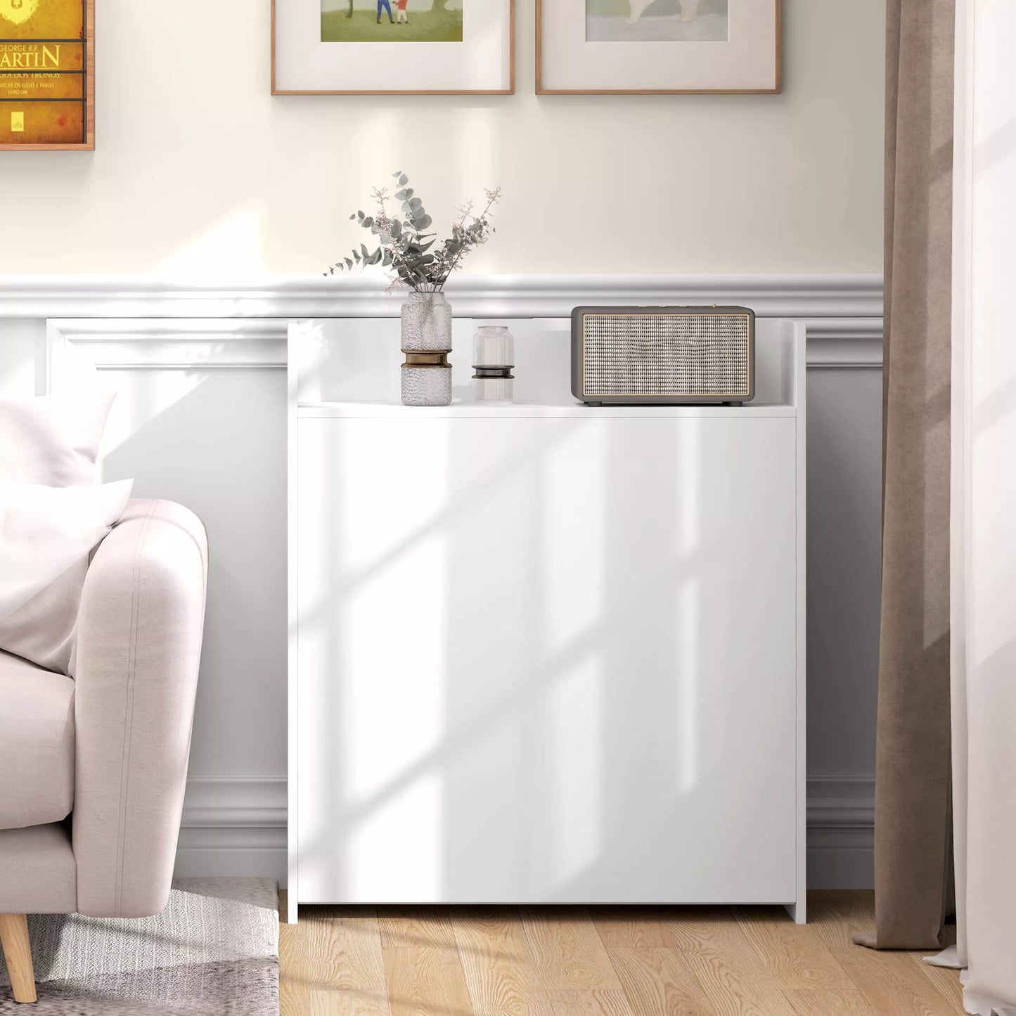 Sulankstomas valgomojo stalas, tinkantis mažoms erdvėms, su 4 diskretiškomis lentynomis, sulankstomas virtuvės stalas, apsaugos nuo apvirtimo funkcija, baltas