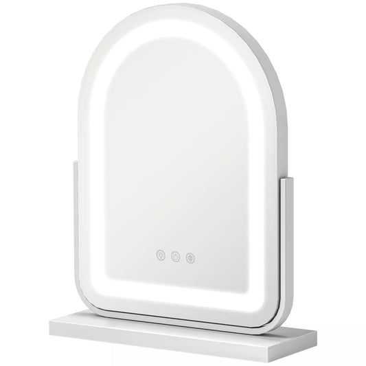 Kosmetinis veidrodis su LED apšvietimu, 3 šviesos temperatūromis, pasukamas, su lietimui jautriu valdymu, baltas