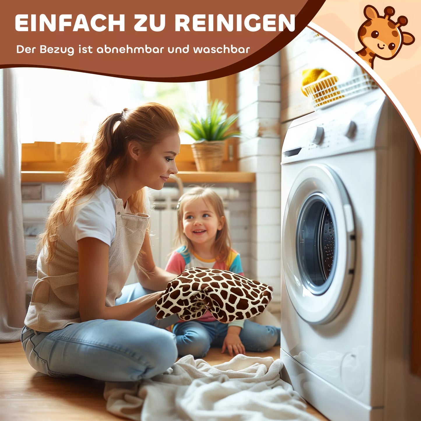 Žirafa jojimui, važiuojanti žirgo formos žirga, maitinama baterijomis, plaunamas apvalkalas, pedai, tylūs ratai, muzika, 1,5–5 metai, ruda