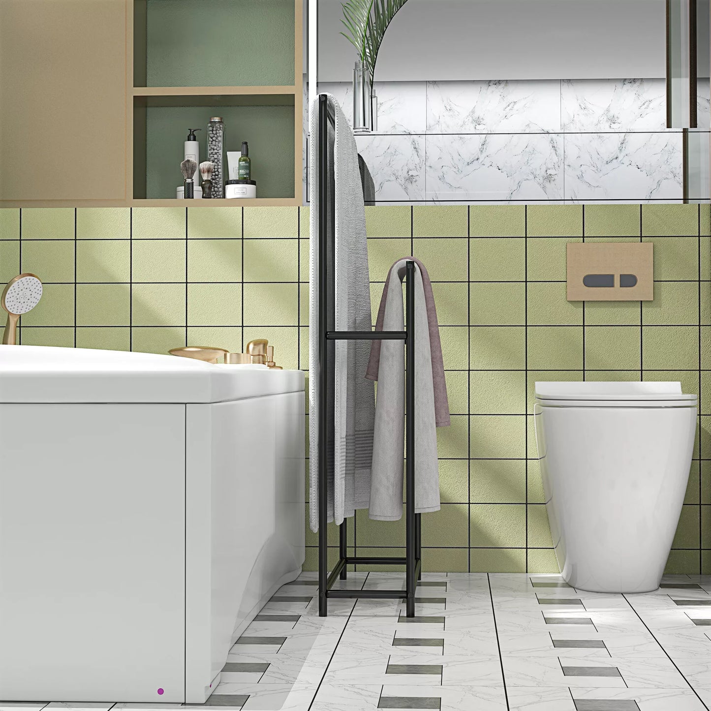 Rankšluosčių laikiklis, laisvai stovintis, 2 strypai, nerūdijantis, 66x20x110 cm, juodas