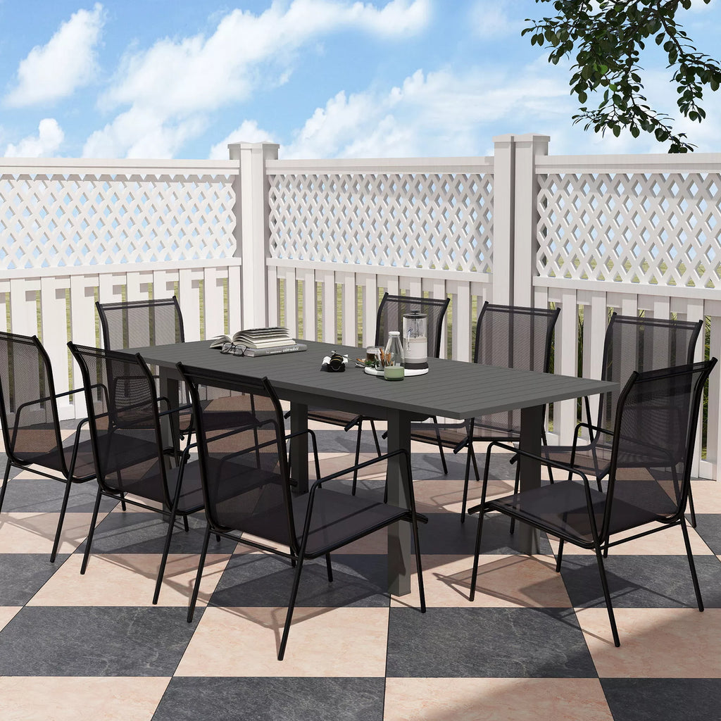 Sodo stalas Išplėstas Aliuminis 160/220x90 cm Atsparus atmosferos poveikiui Balkono stalas, neslidus Bufeto stalas Pilkas