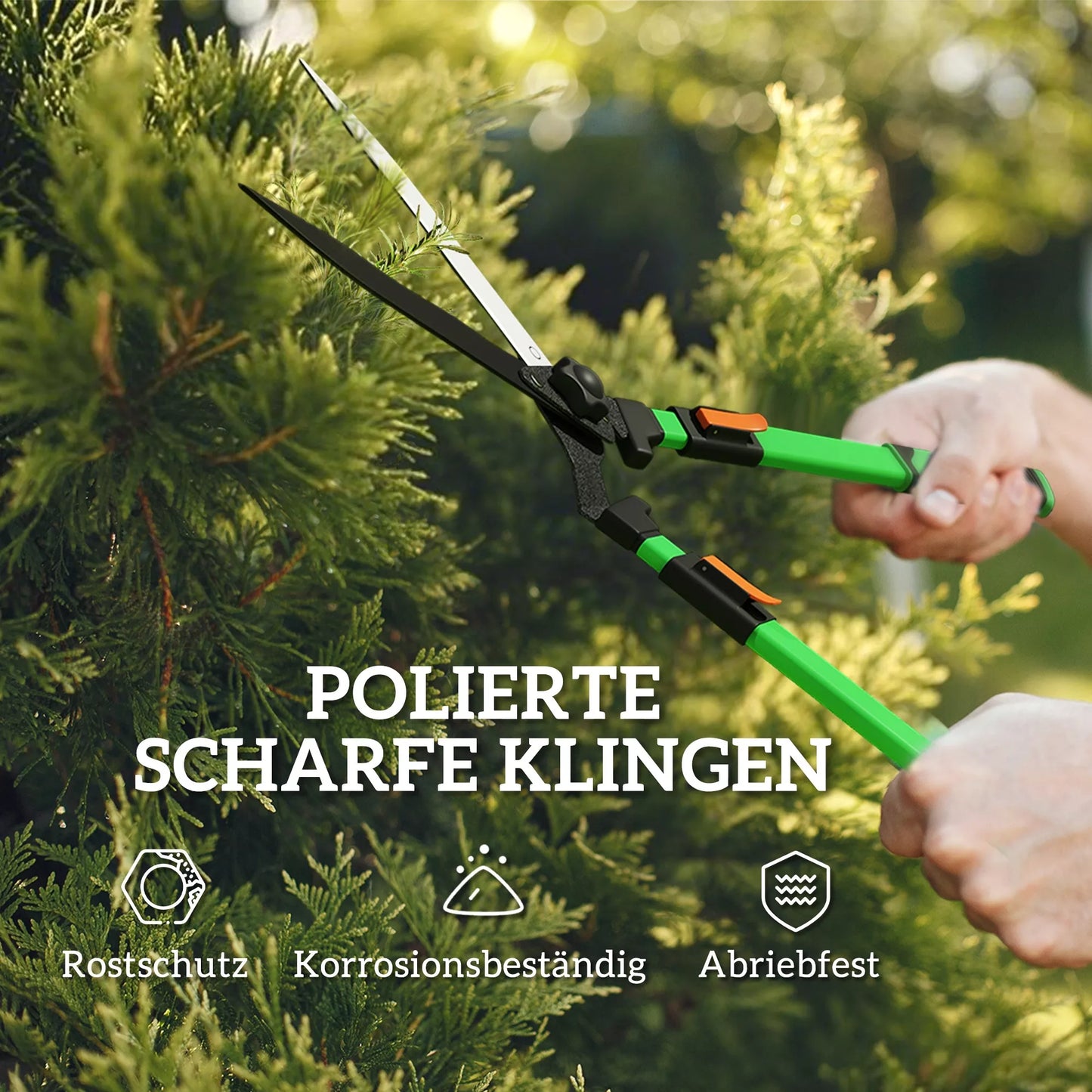 Sodo gyvatvorių žirklių rinkinys, 2 dalys, su metaliniais ašmenimis, prailginama rankena, ašmenų ilgis 90 cm