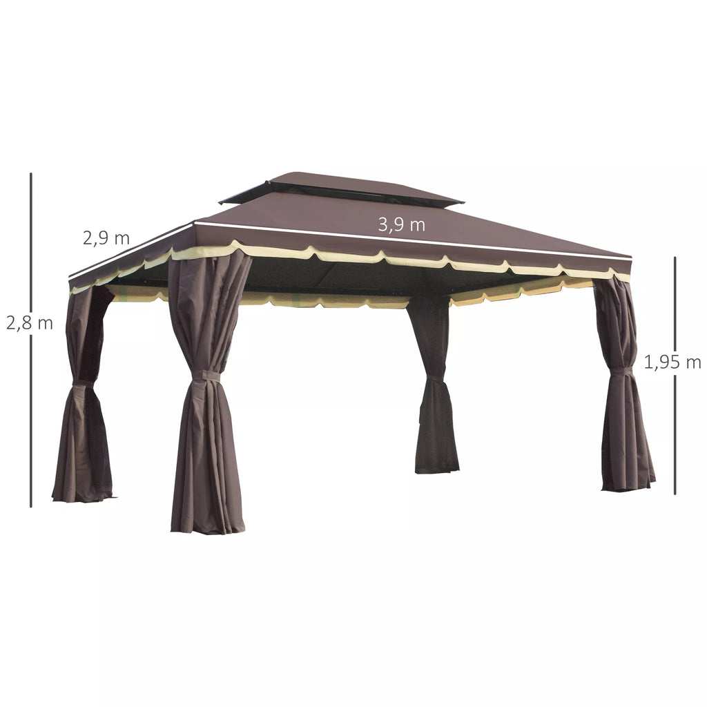 Sodo paviljonas Paviljonas 390 x 290 x 280 cm Sodo palapinė Šventinė palapinė Vakarėlių palapinė su 4 šoniniais elementais Moskitų tinklas Atsparus oro sąlygoms Aliuminis Poliesteris Kavos + juodos spalvos