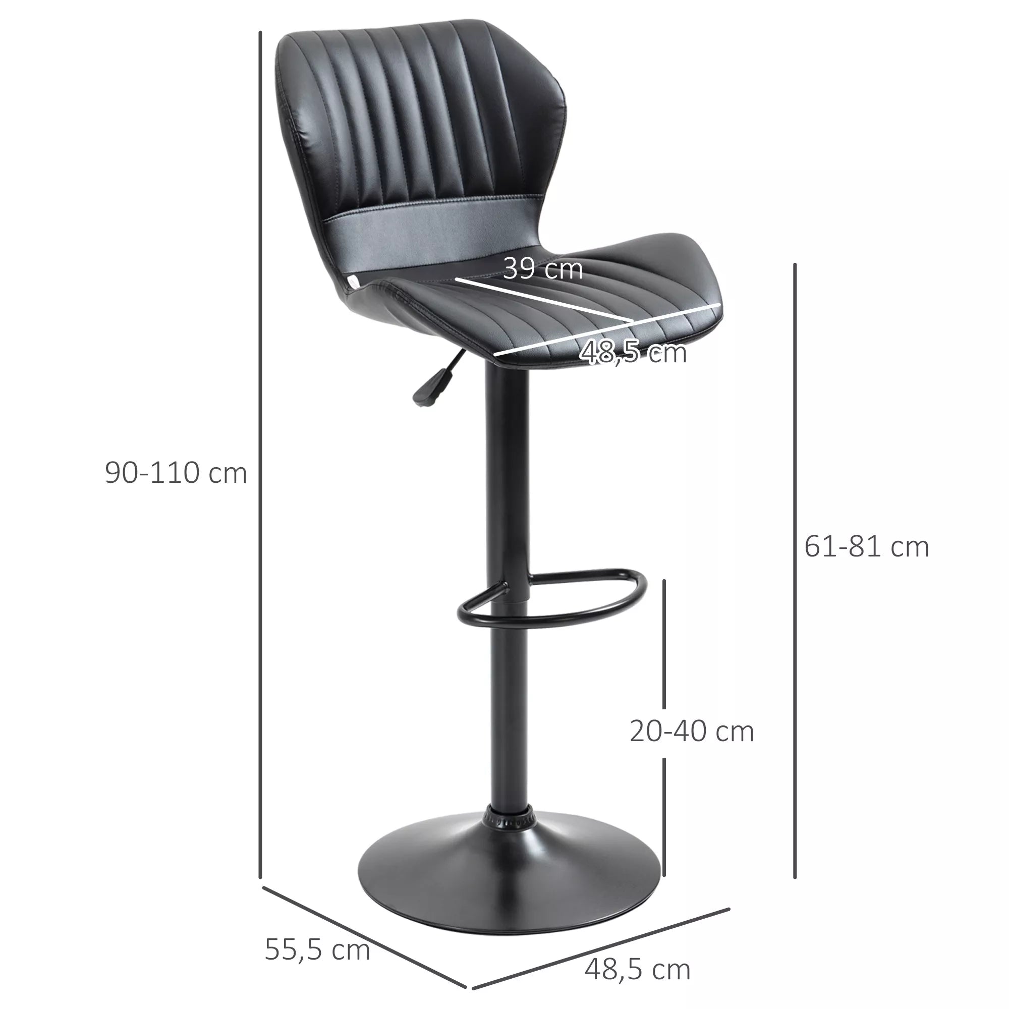 Baras kėdės Baras kėdės 2 vnt. rinkinys, aukščio reguliavimas 48,5 x 55,5 x 90-110 cm Dirbtinė oda + plienas Juoda