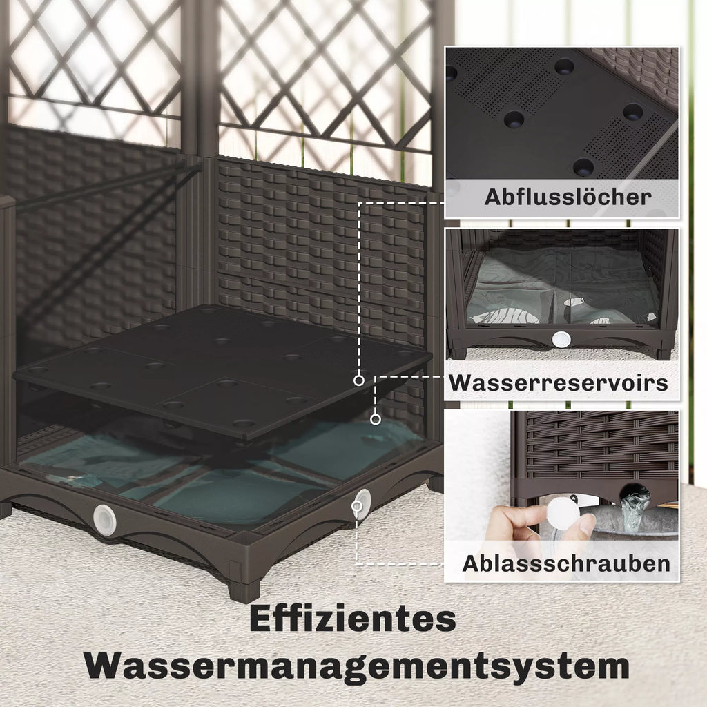 Vijoklinių augalų sienelių rinkinys su vazonais, 2 vnt. dekoratyvių gėlių lovelių su drėkinimo sistema, 80x40x136 cm, ruda