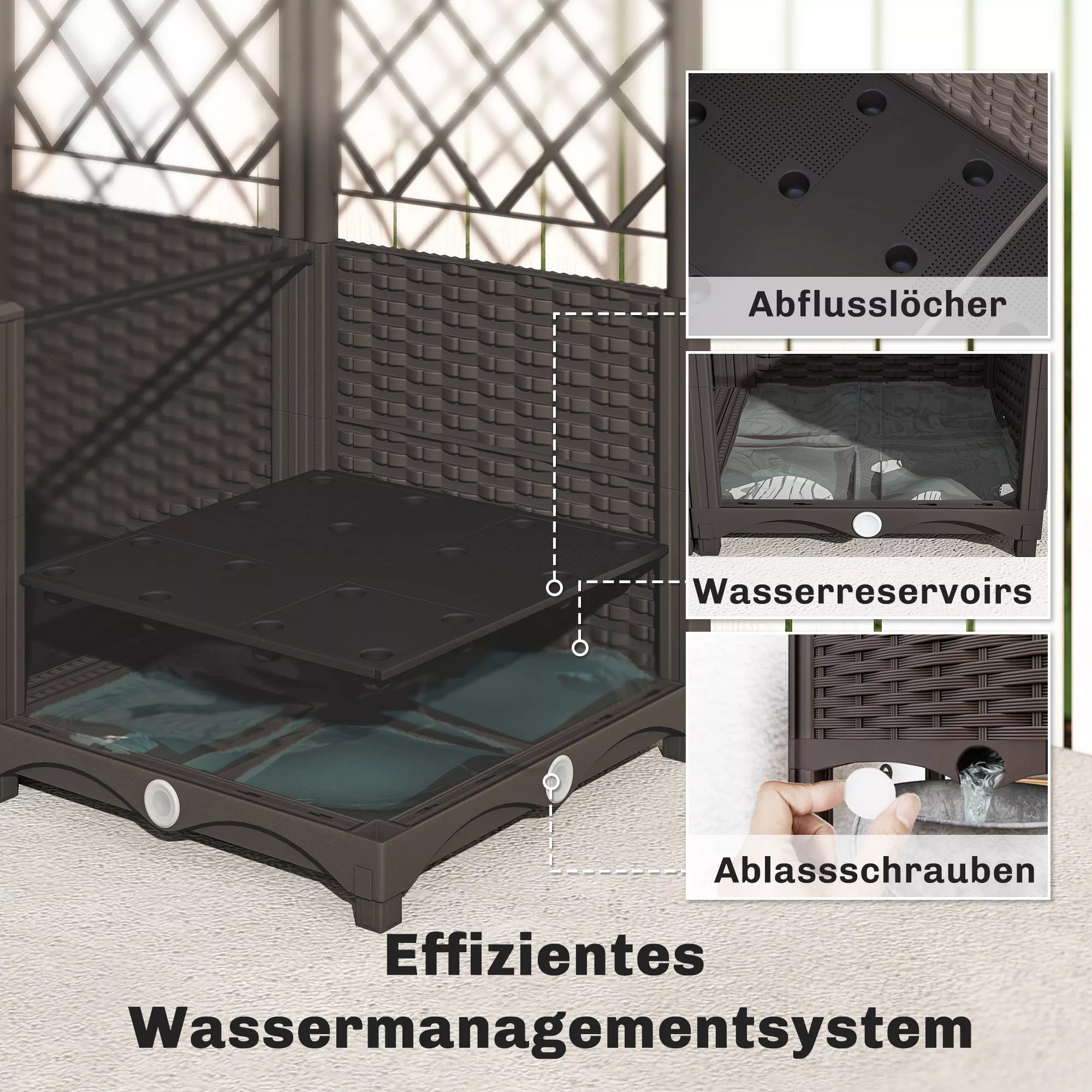 Vijoklinių augalų sienelių rinkinys su vazonais, 2 vnt. dekoratyvių gėlių lovelių su drėkinimo sistema, 80x40x136 cm, ruda