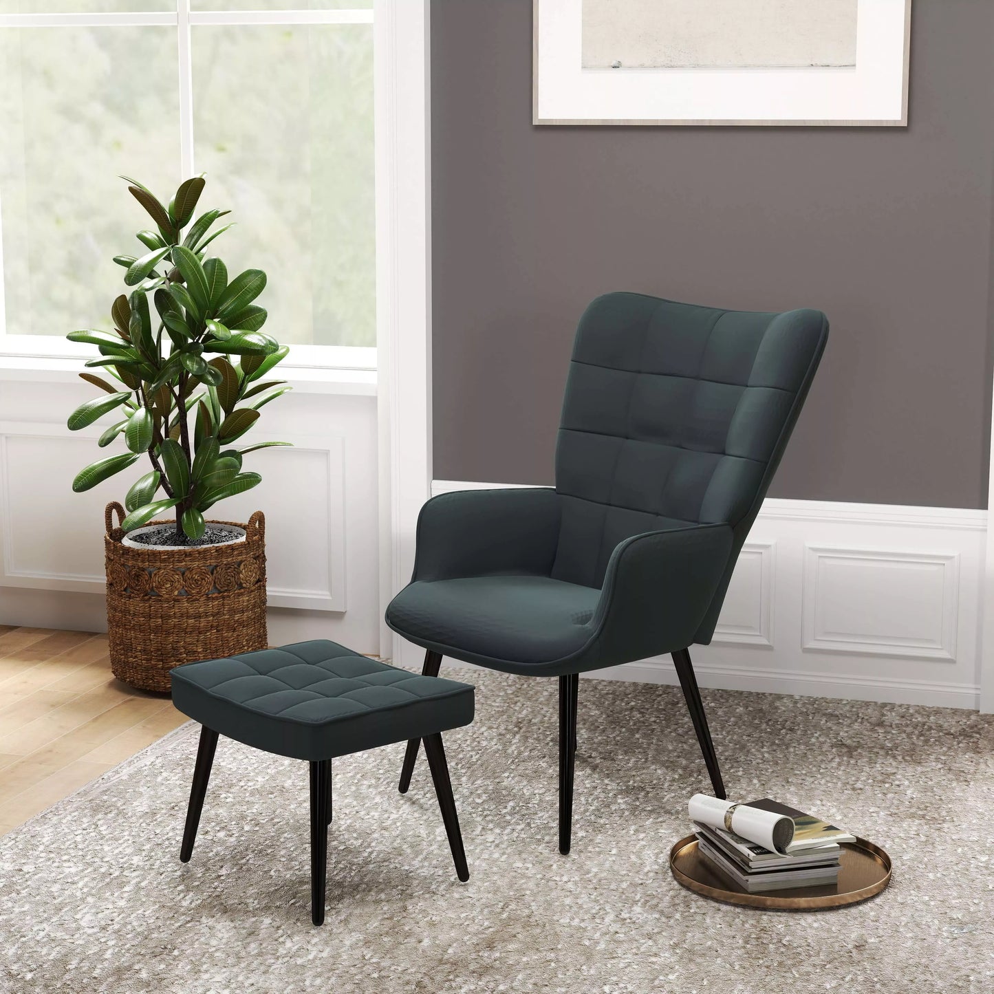 Poilsio fotelis su otomanu, 2 dalių komplektas, Pilkas