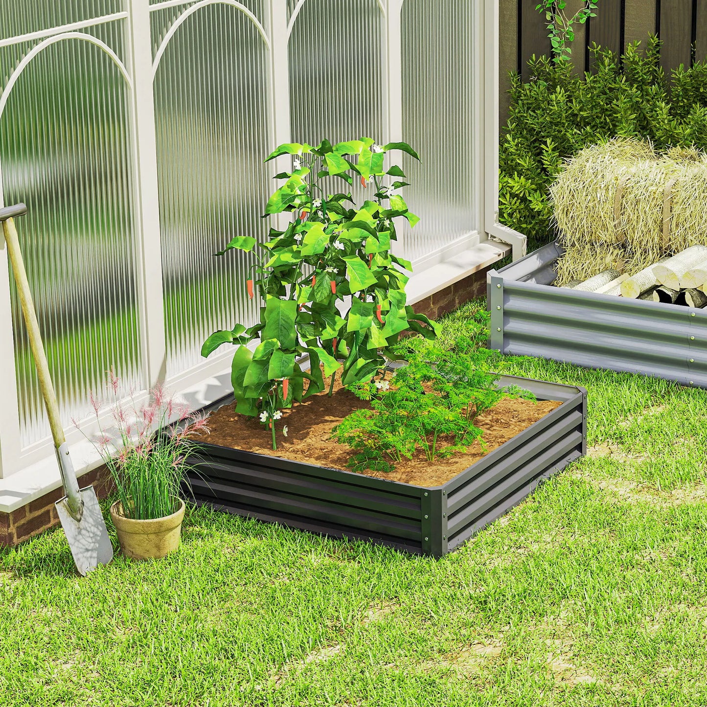 Sodinimo lysvė, augalų dėžė su plieniniu korpusu, šviesiai pilka, 120 x 120 x 30 cm