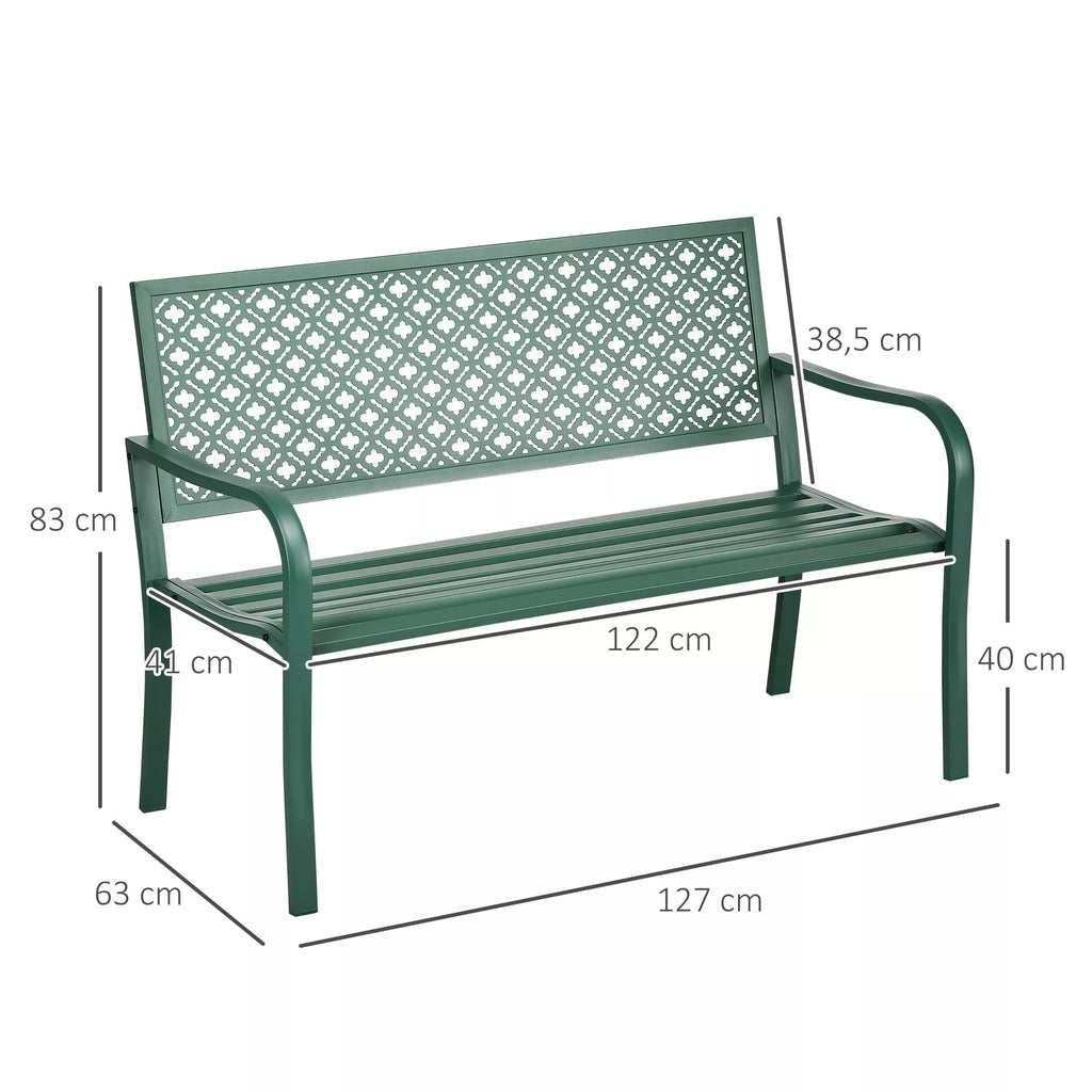 Metalinė sodo suoliuko dvivietė, atspari oro sąlygoms, 127 cm x 63 cm x 83 cm, žalia