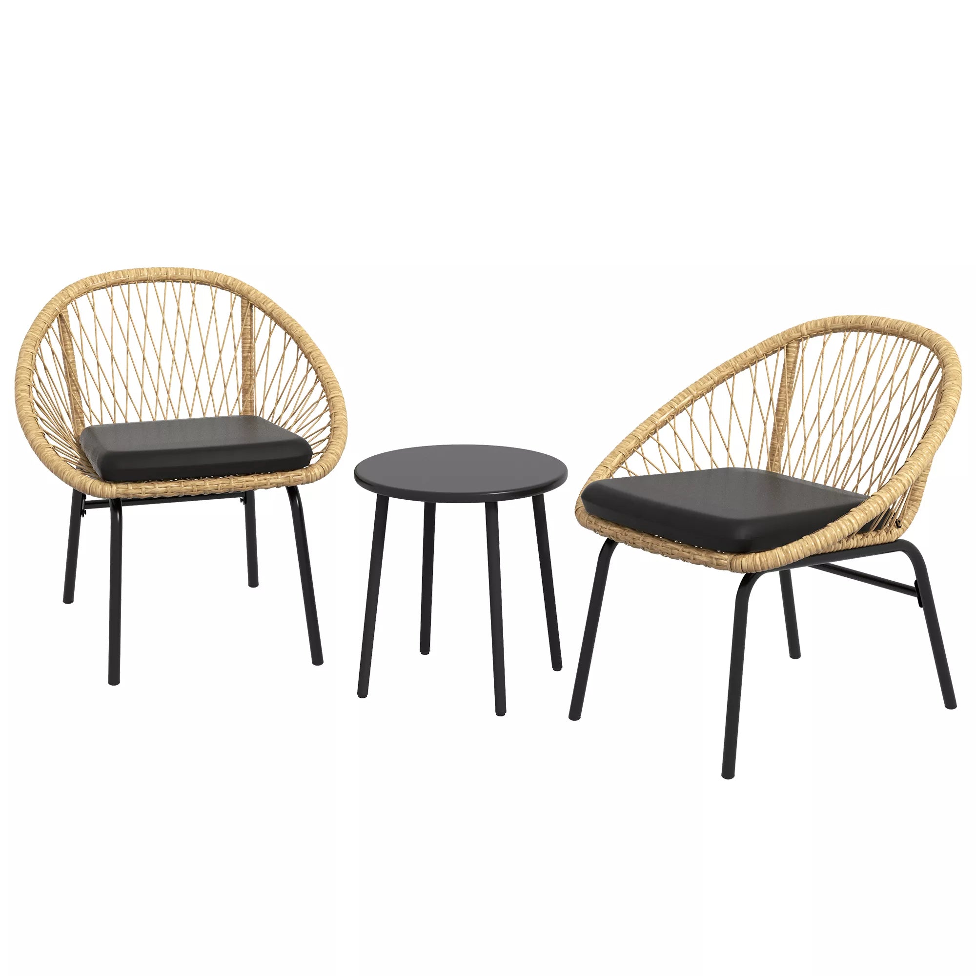 Rattan terasos komplektas, sodo baldų komplektas, 2 kėdės ir stalas, geltonos spalvos