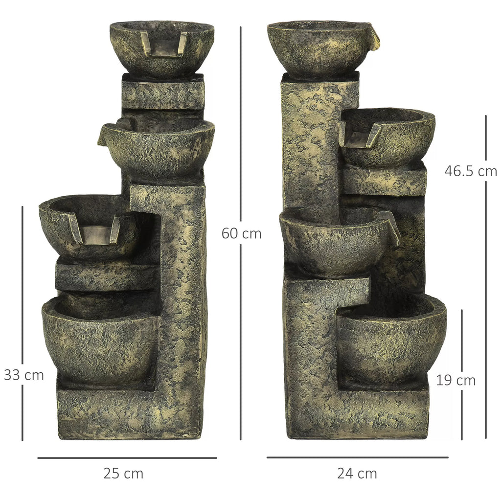 Fontanas, 3 nustatymai, atsparus atmosferos poveikiui, 25 cm x 24 cm x 60 cm, pilkos spalvos