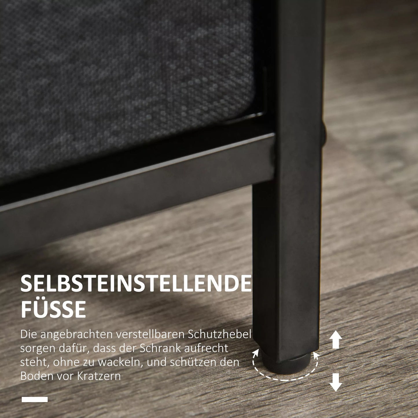 Juoda komoda su 3 stalčiais, lino apdaila, su lentynomis ir rankenomis