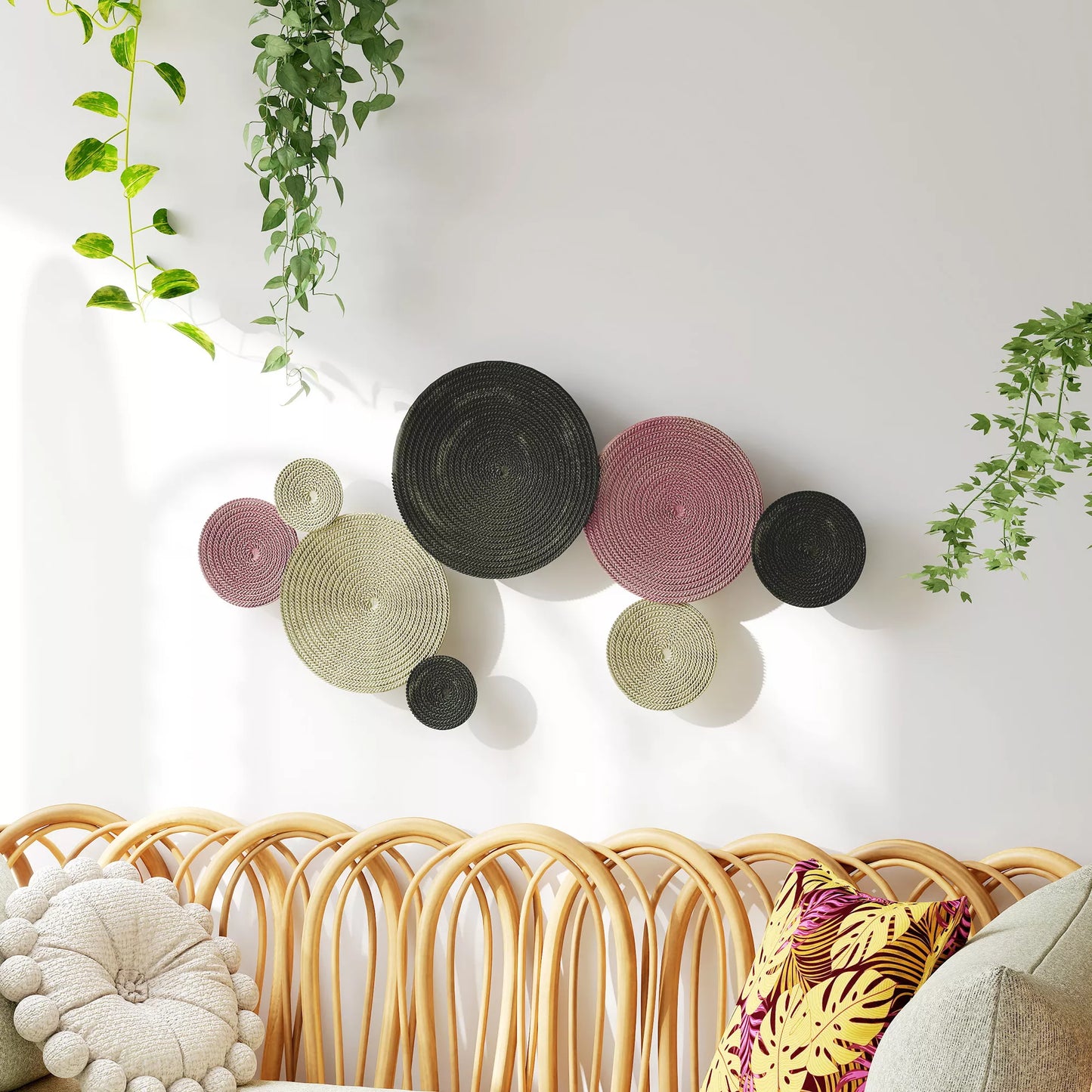 Sienų dekoracijų rinkinys su disko dizainu, 8 metaliniai diskai, universalus, daugiaspalvis