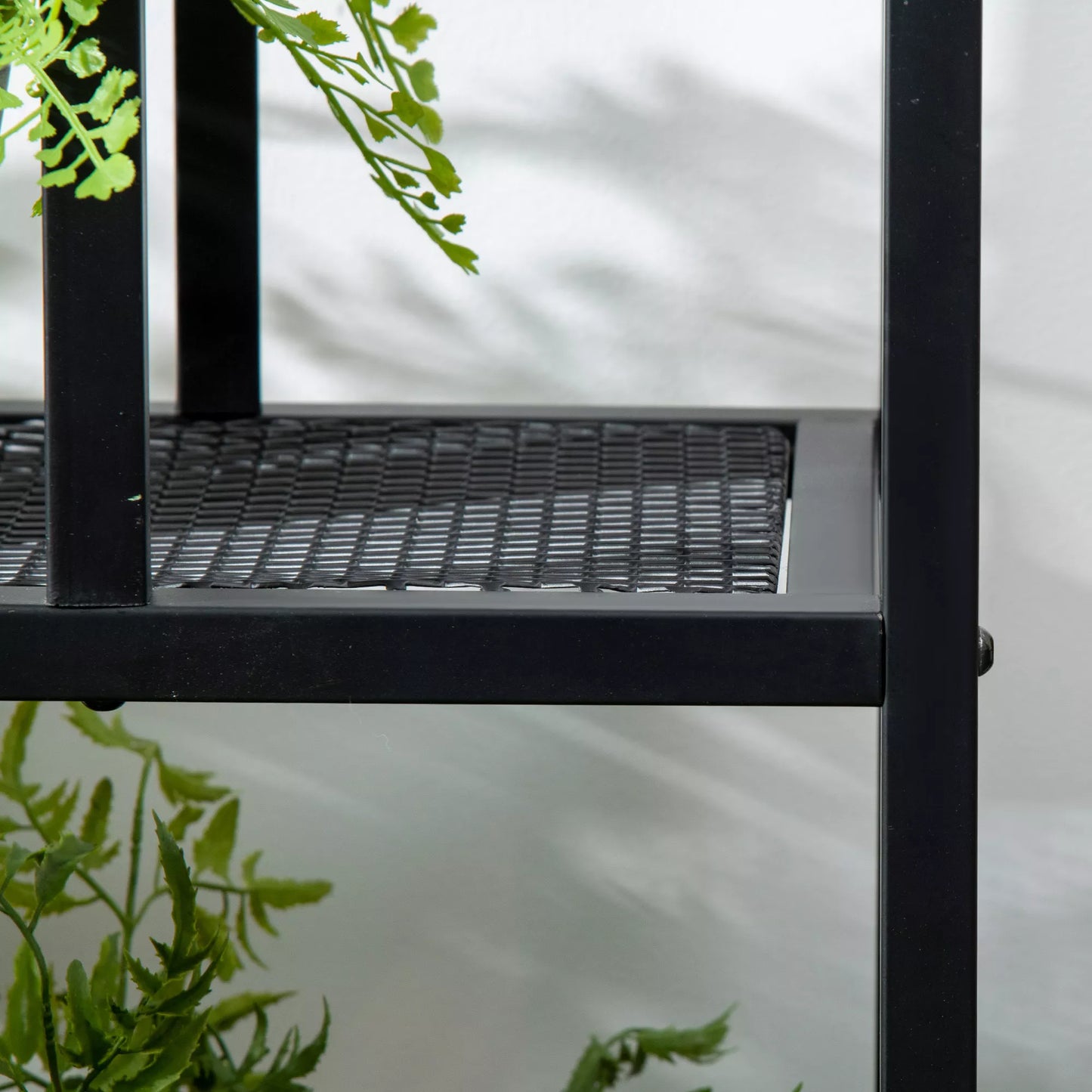 Augalų lentyna su 4 lentynomis, atspari oro sąlygoms, gėlių stovas, 91 cm x 25 cm x 83 cm, juoda