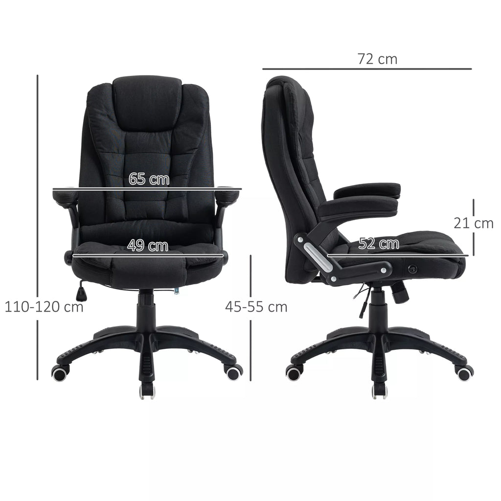 Biuro kėdė, kompiuterio kėdė, atlošiama poilsiui, aukščio reguliavimo rašomojo stalo kėdė, ergonomiška, 360°, putplastis, plastikas, lininis poliesteris, juoda, 65 x 72 x 100-120 cm