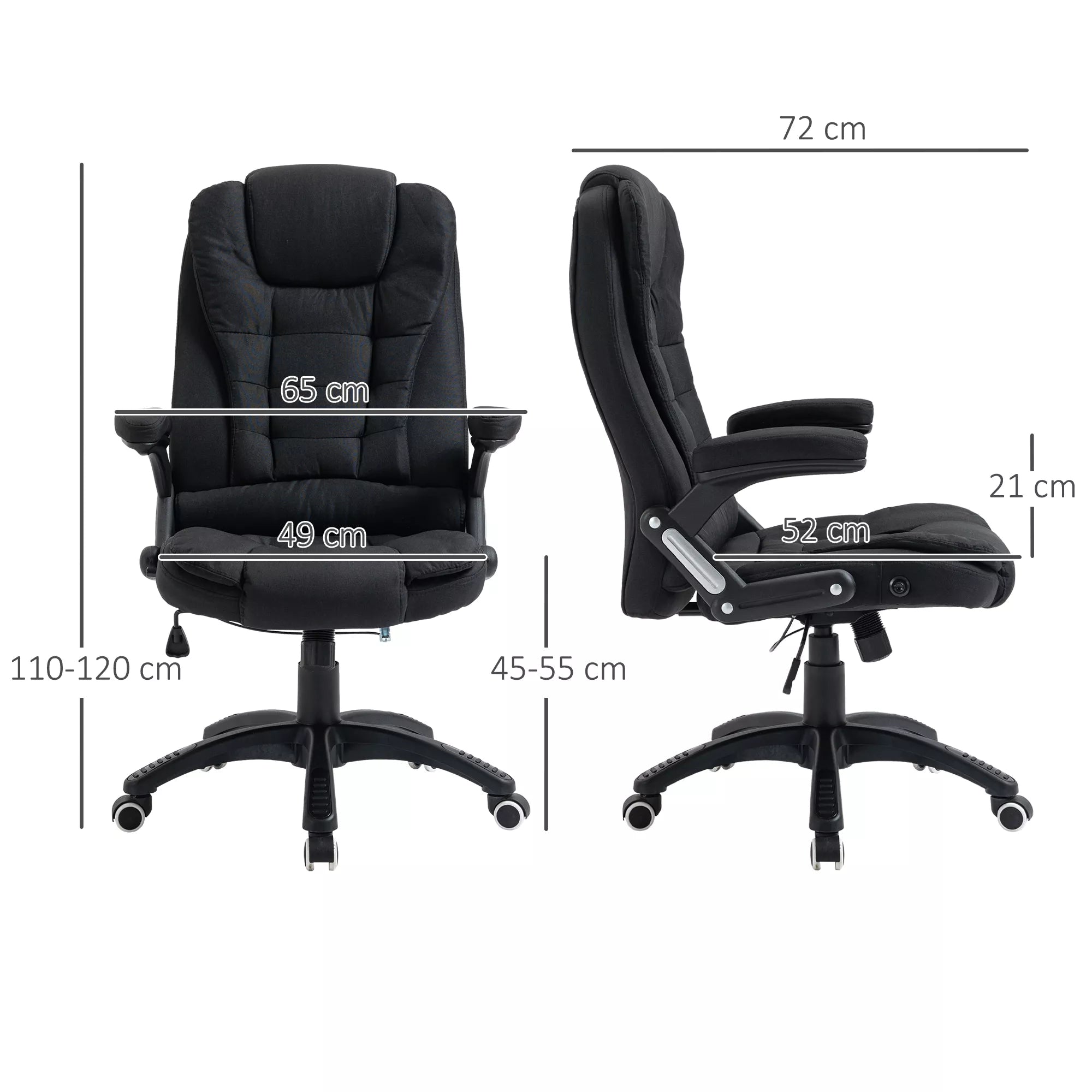 Biuro kėdė, kompiuterio kėdė, atlošiama poilsiui, aukščio reguliavimo rašomojo stalo kėdė, ergonomiška, 360°, putplastis, plastikas, lininis poliesteris, juoda, 65 x 72 x 100-120 cm