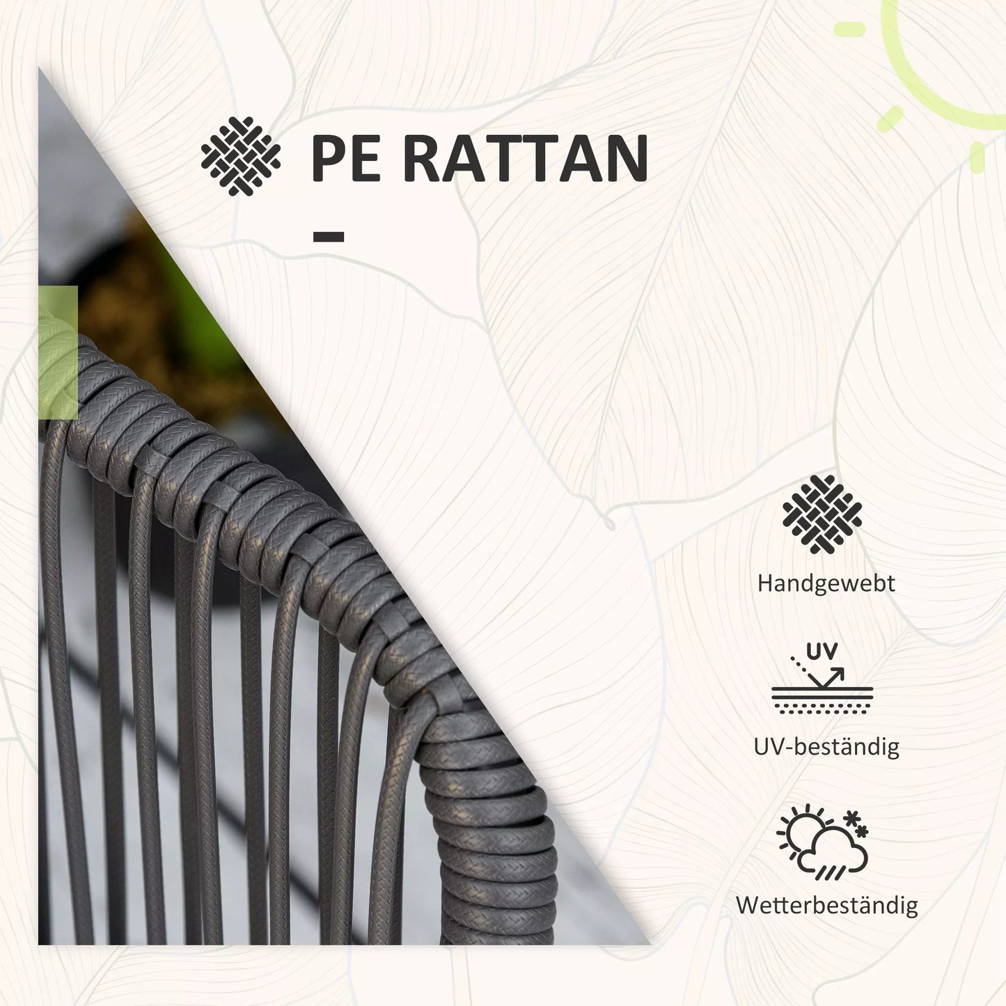 Bistro komplektas, rotango sofos komplektas, lauko baldų komplektas, 2 kėdės, 1 stalas, atsparus oro sąlygoms, 65 x 63 x 80 cm, Tamsiai pilkas + Šviesiai pilkas