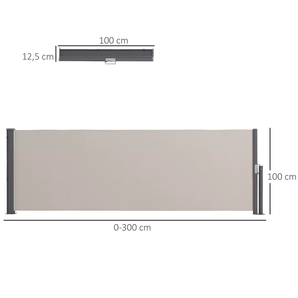 Šoninė markizė, išsiskleidžianti šoninė roletė, apsauga nuo žvilgsnių, aliuminis/poliesteris, 3 x 1 m, šviesiai pilka