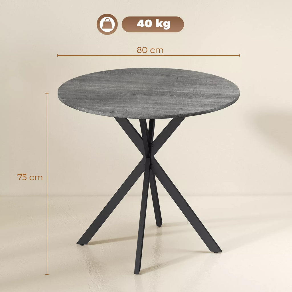 Apvalus virtuvės stalas, 80 cm, kompaktiškas stalviršis, medžio drožlių plokštė, metalas, pilkos spalvos