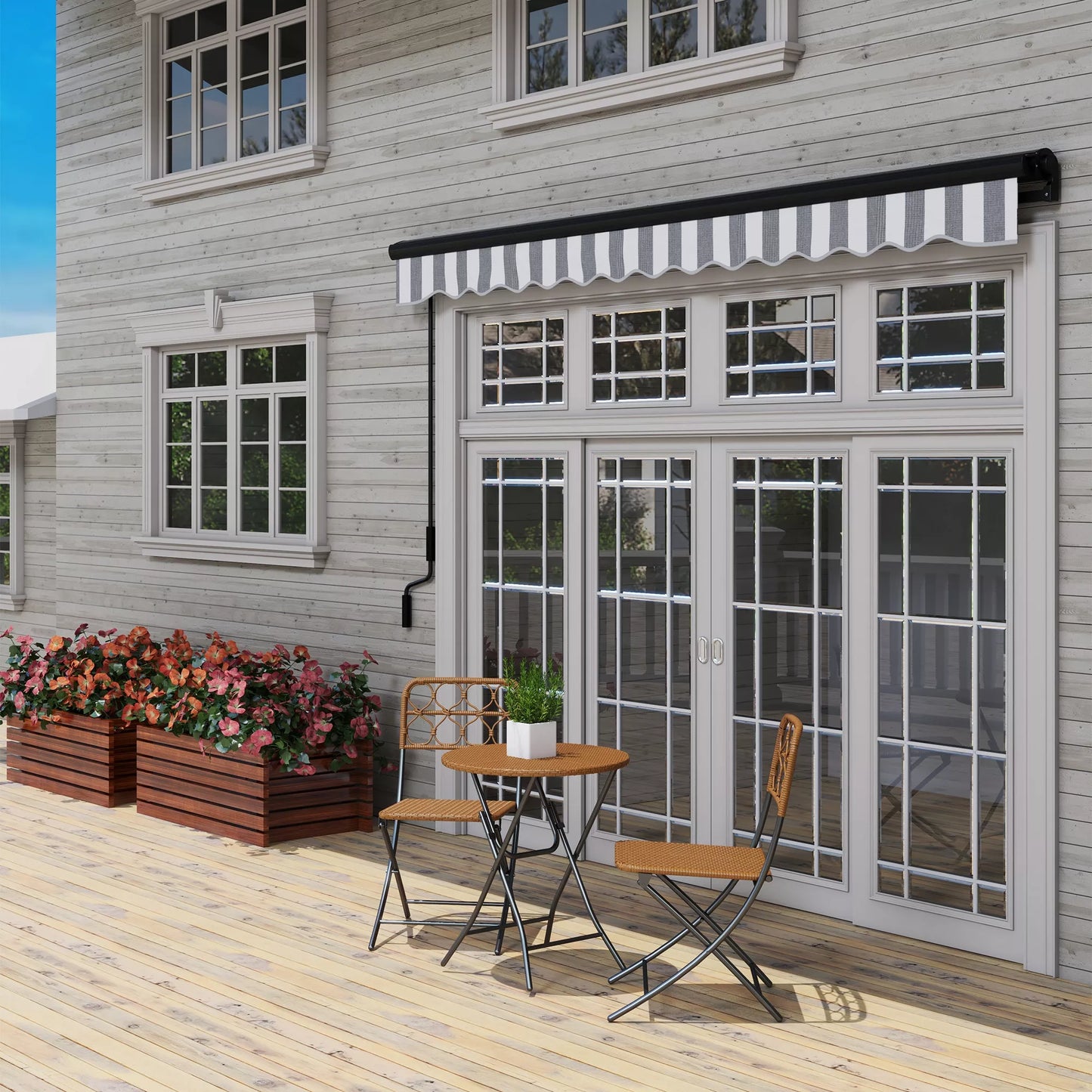 Terasos markizė, atspari oro sąlygoms, su 1 rankenėle, 395 x 250 x 150 cm, pilka + balta