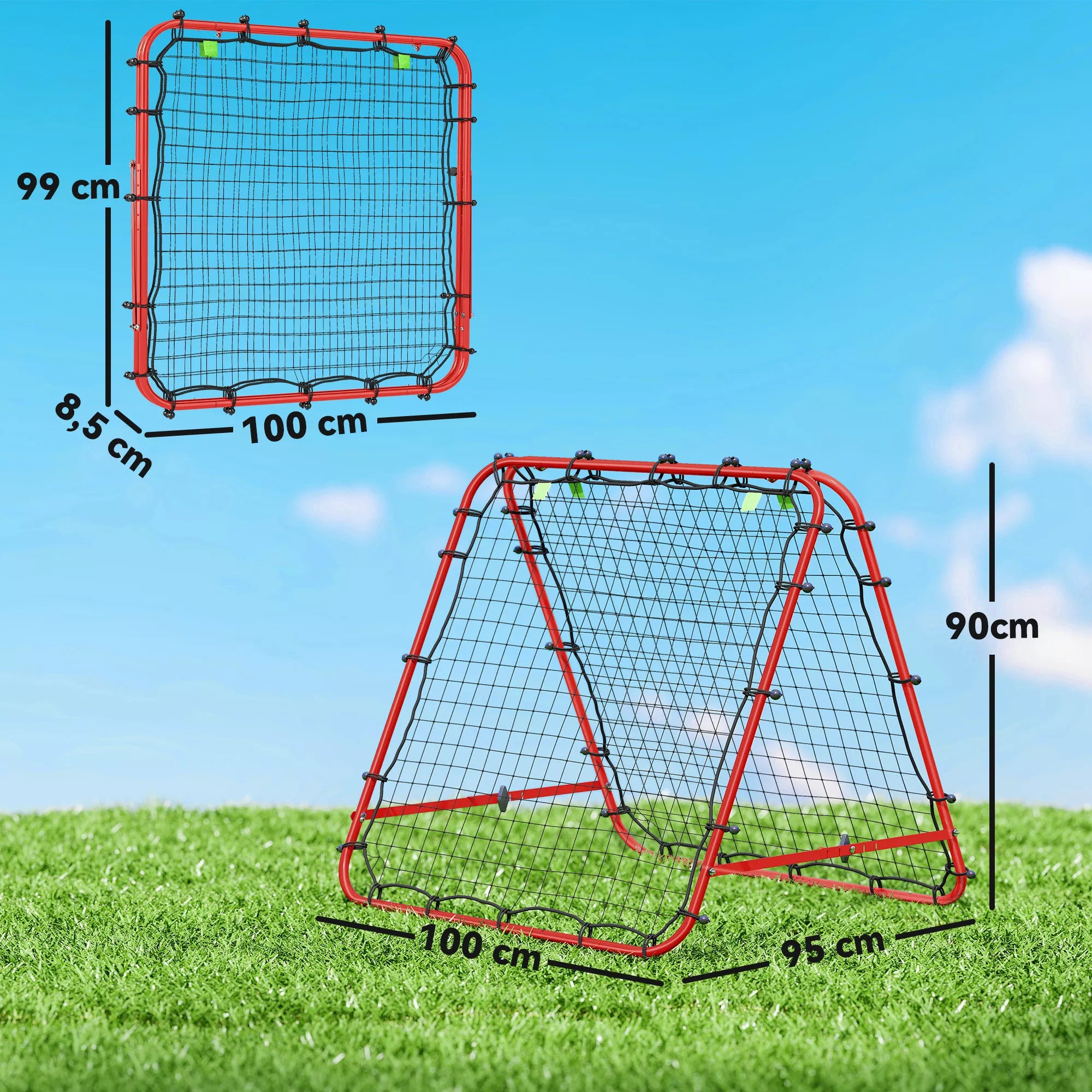 Reguliuojami ir sulankstomi futbolo vartai, metaliniu rėmu, 100 x 68-95 cm, raudoni