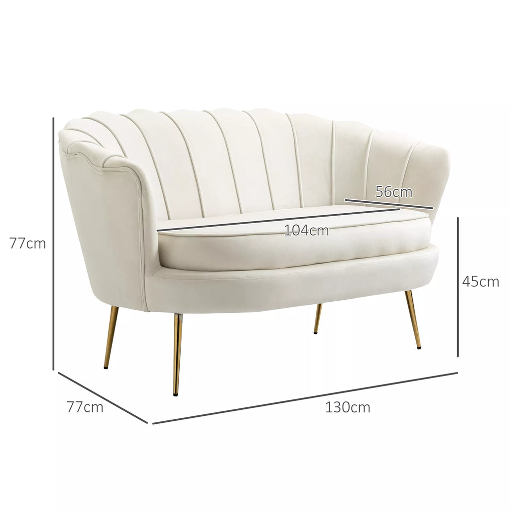 Vintage 2-vietė sofa, kušetė, minkštieji baldai, aksomo išvaizda, iki 150 kg, kreminė/auksinė