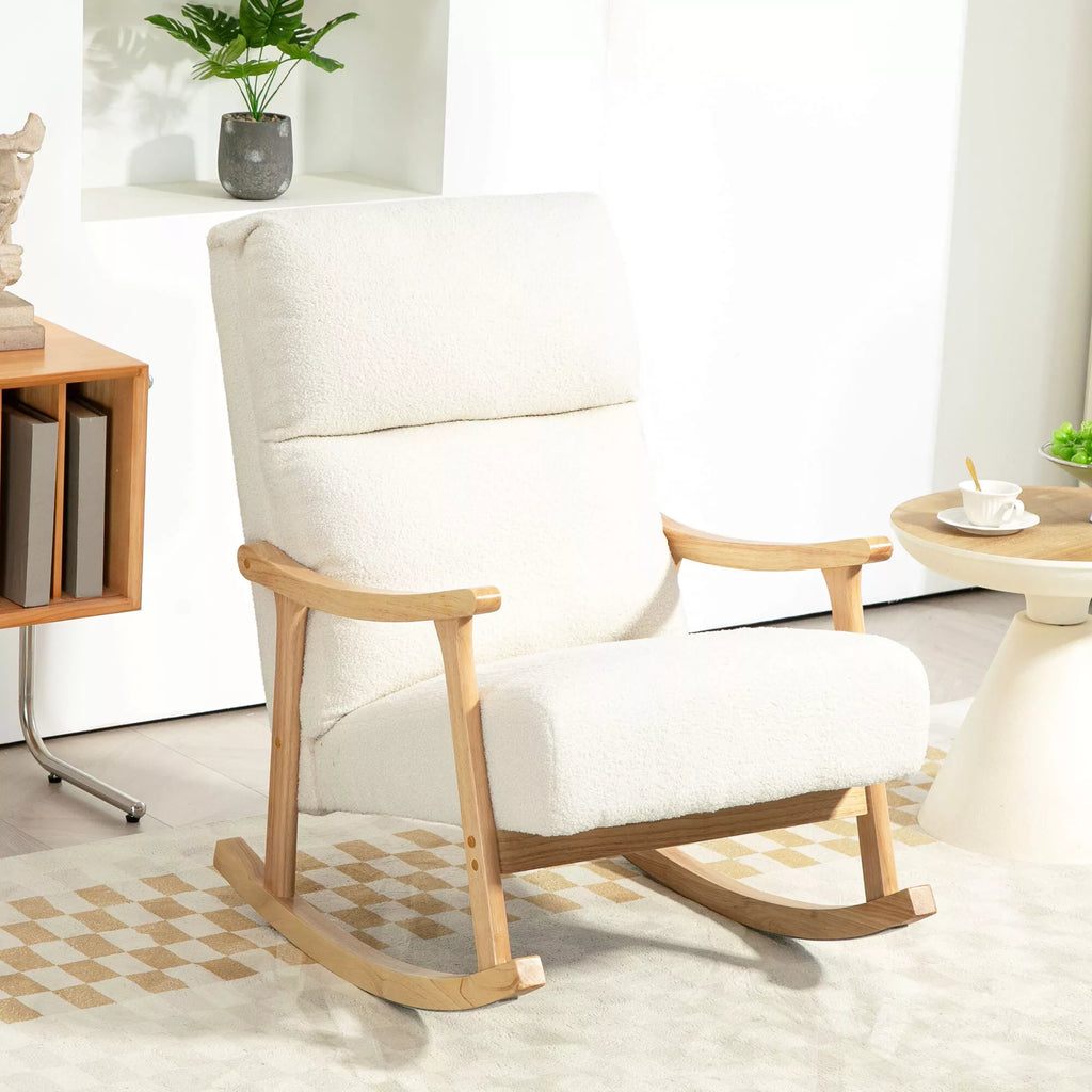 Sūpynės kėdė, aksomo imitacijos audinys, ergonomiška atlošimo dalis, 120 kg apkrova, 65B x 90T x 98H cm, kreminė balta spalva