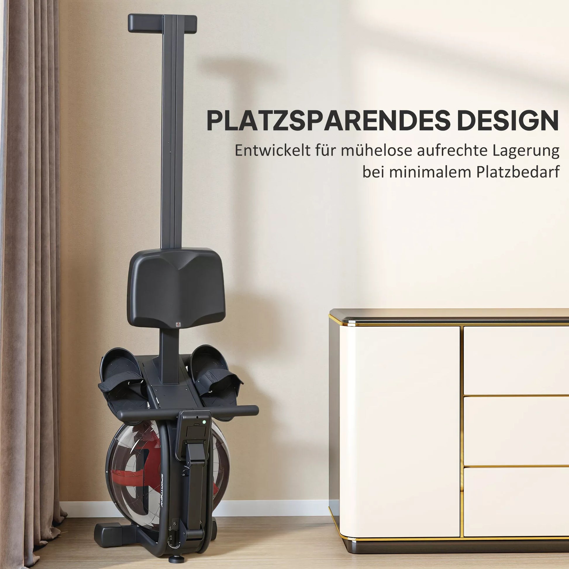 Irklavimo treniruoklis, irklavimo staklės su 6-11 L vandens baku, LCD monitoriumi, telefono laikikliu, 135 kg keliamoji galia, plienas, juodas