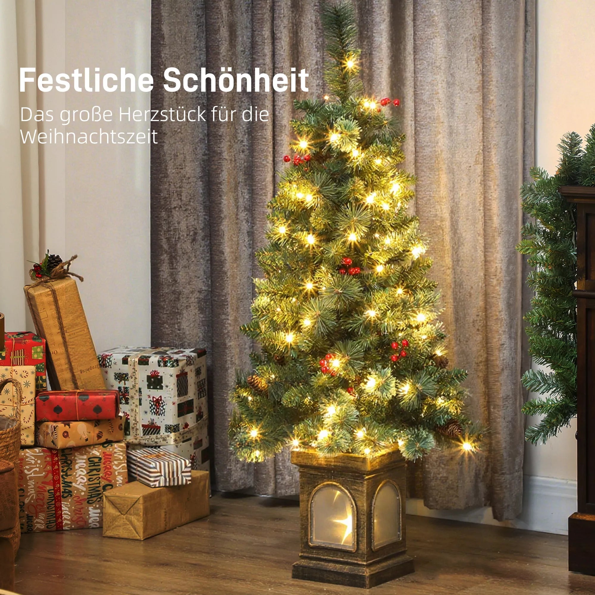 Dirbtinė Kalėdų eglutė 120 cm, su 100 LED apšvietimu, 8 režimai, 214 šakų