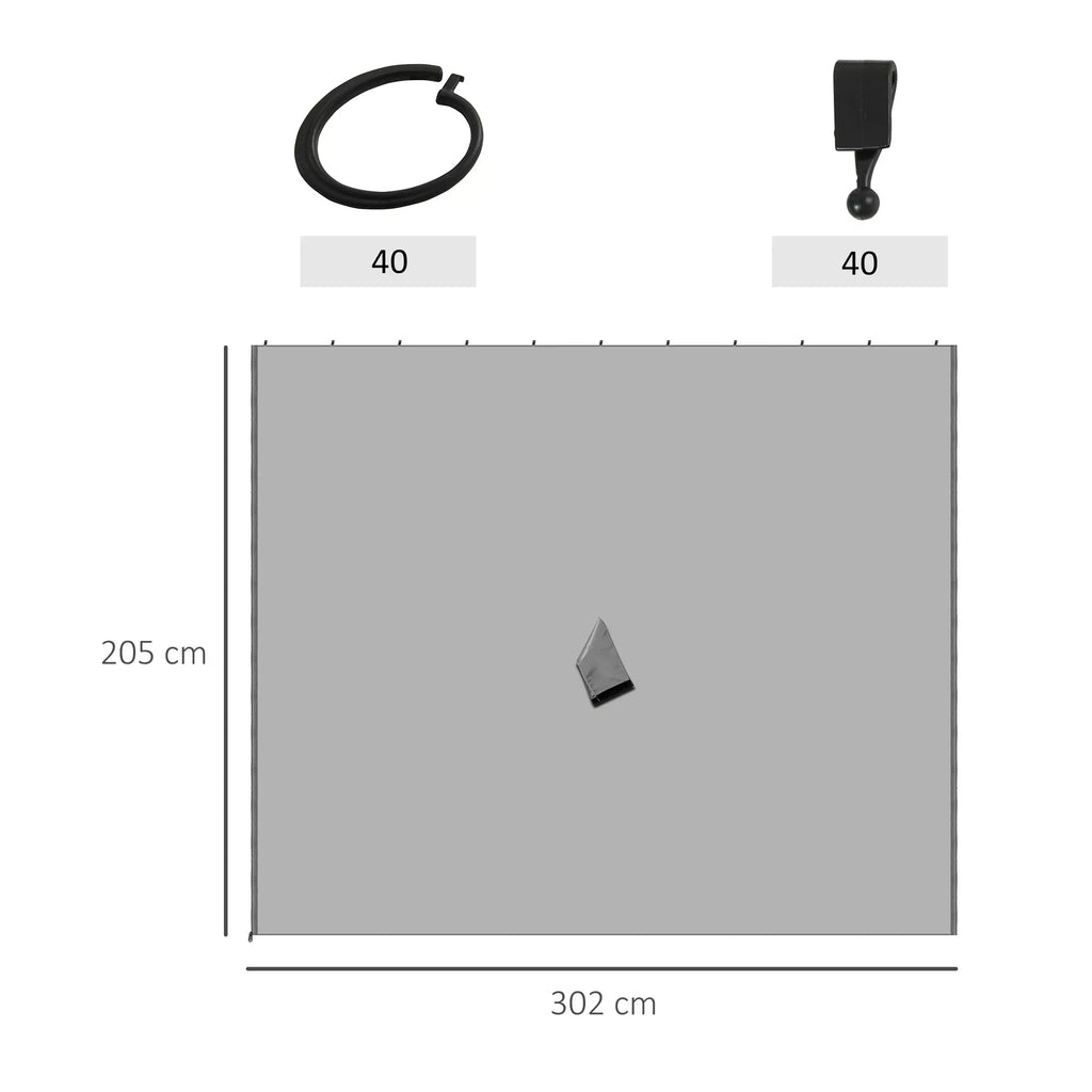 Atsarginė užuolaida paviljonui, 4 vnt. rinkinys, skirtas 3x3 m paviljonams, 302x205 cm, šviesiai pilka